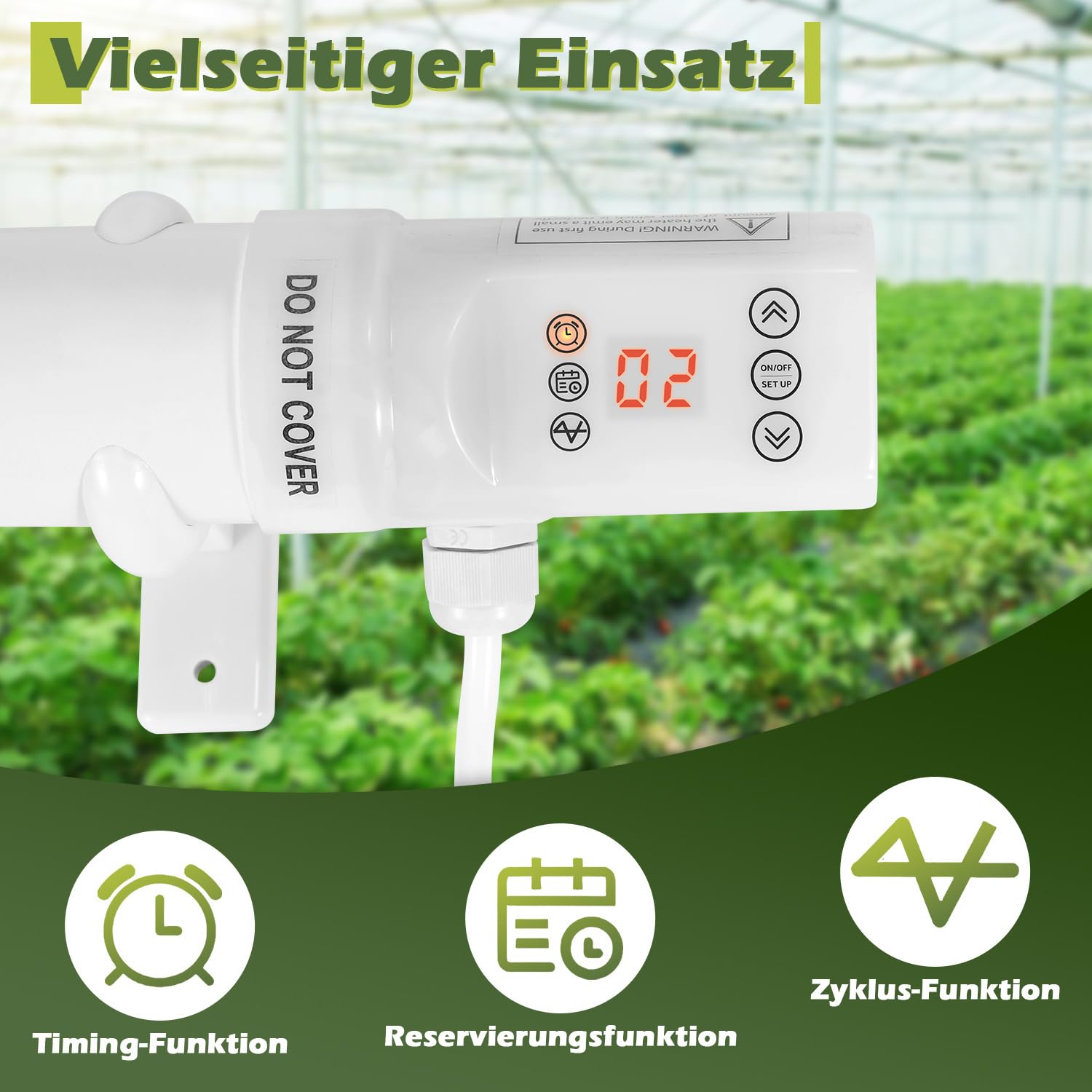 Riscaldamento a serra, 60 W, con timer termostatico, calendario e funzione ciclo, 34 cm, serra per piante, casetta da giardino, serre