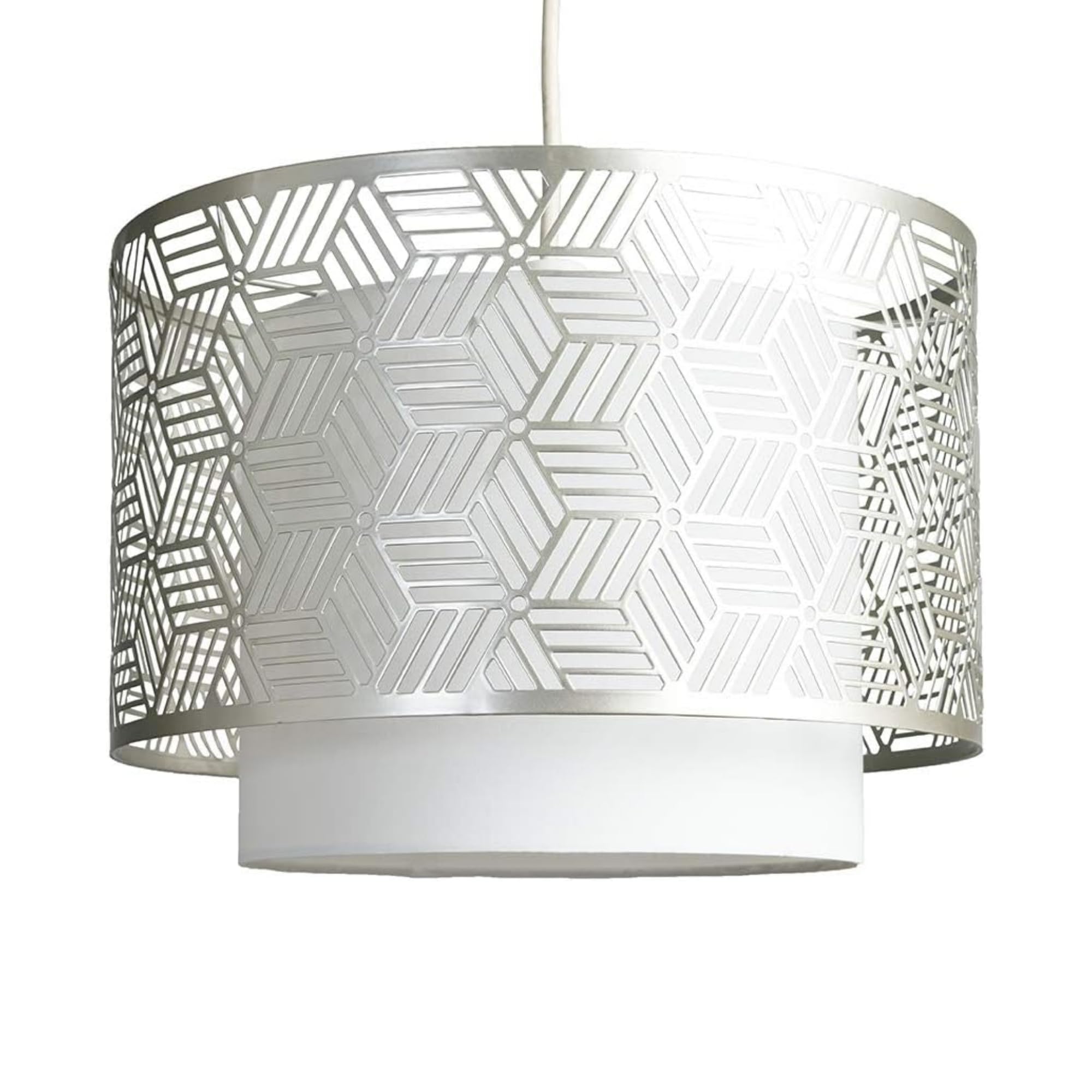 Valuelights Eugene White And Grey Geometric Design Cylinder Ceiling Light Shade (D)32Cm from B&Q