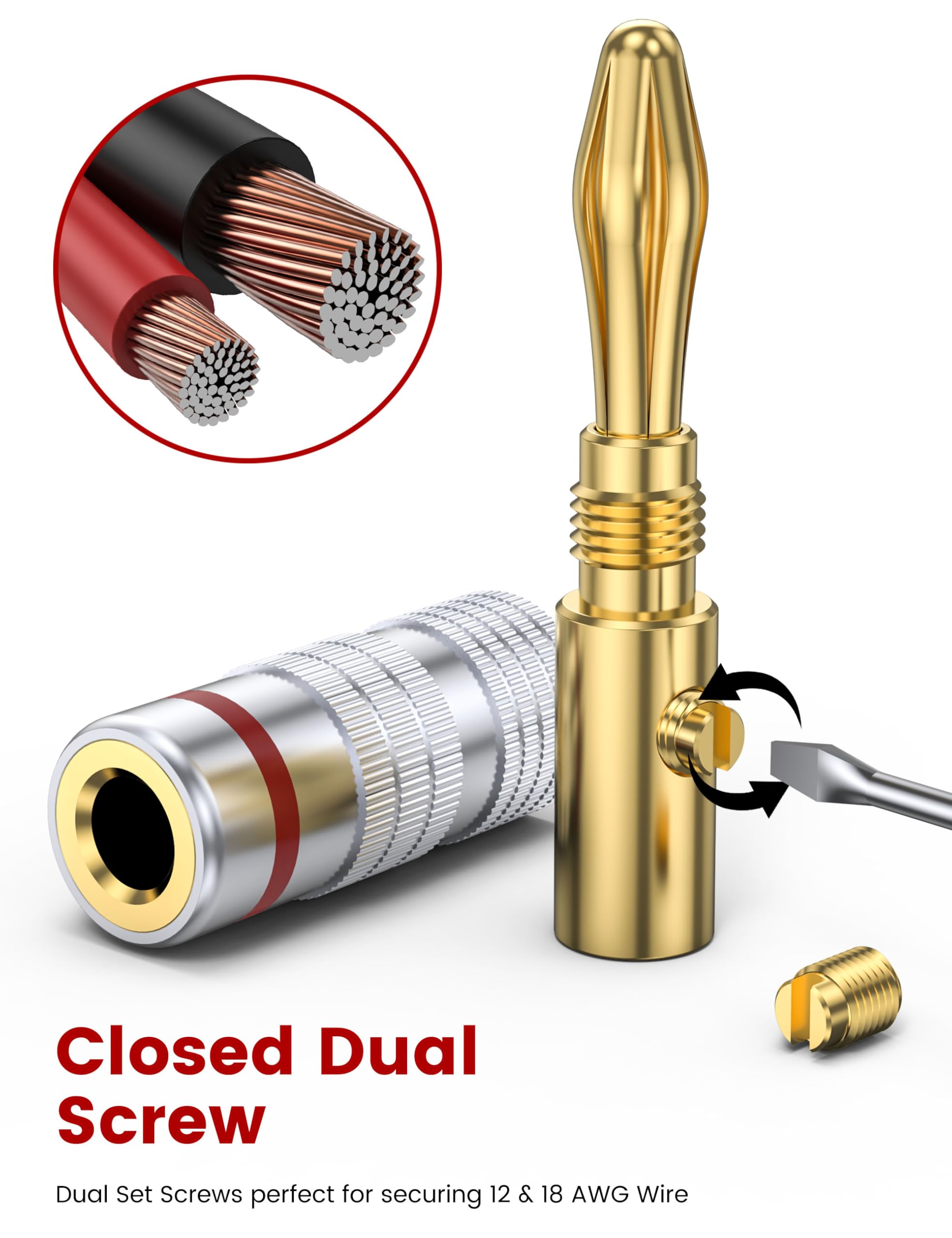 MOSAWG 6 works 24K Gold Plated Speaker Banana Plugs for Speaker Wire Home Theater - Image 3