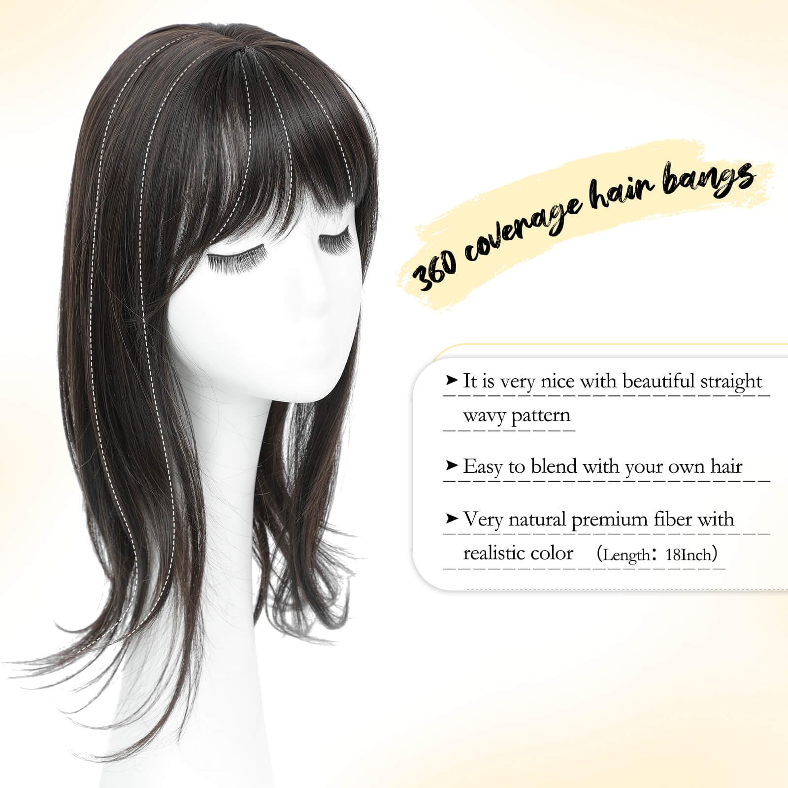 Peonymebeauty Clip in Fringe Hair Toppers for Thinning Hair 4"X5" Base Topper with Bangs Long Layered 18 Inch Synthetic Fiber Wiglets Ladies Straight Hairpieces for Women(Dark Brown) - Image 3