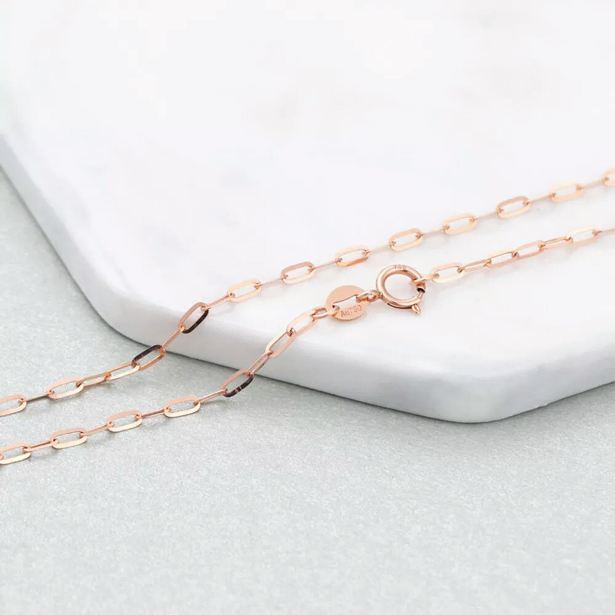 Collier en Or Rose 18 carats Au750 pour Femme avec chaîne rolo Porte-Bonheur Longue / 18" L