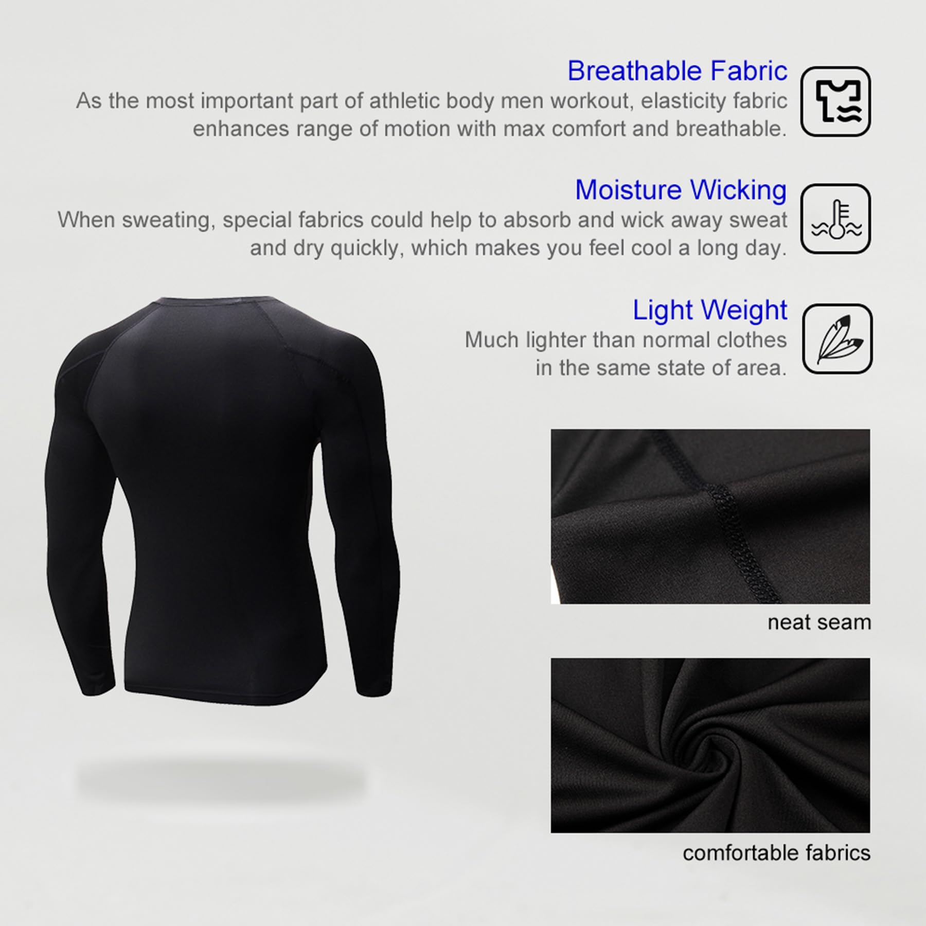 LANBAOSI Paquete de 3 camisetas de compresión de manga larga para hombre, secado rápido, protección solar, para correr, entrenamiento, capa base