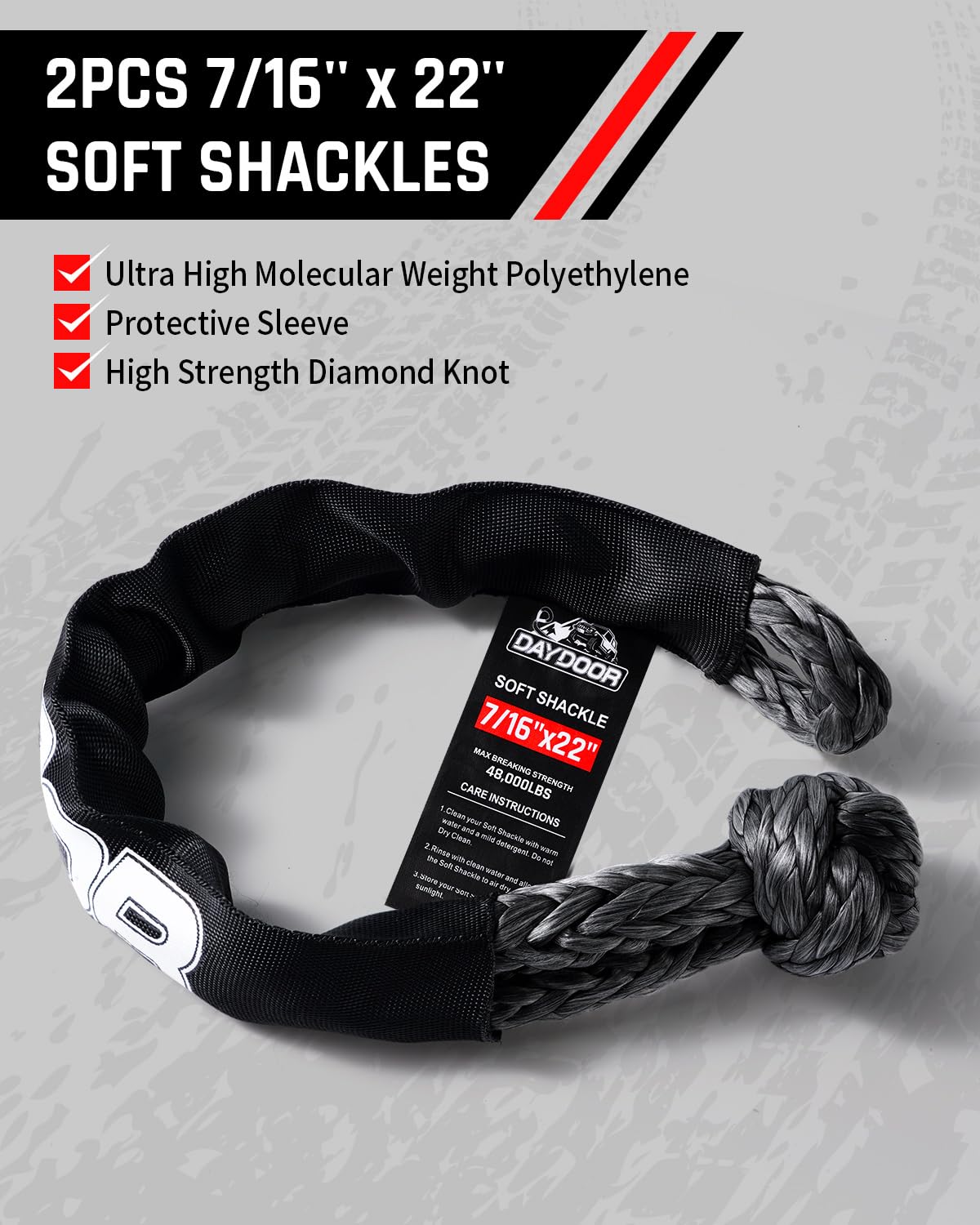 DAYDOOR Lina holownicza UHMWPE Heavy Duty Offroad Snatch Strap z 2 miękkimi szeklami, zestaw lin holowniczych 14 kg do pojazdów terenowych 4WD ATV, UTV, SUV