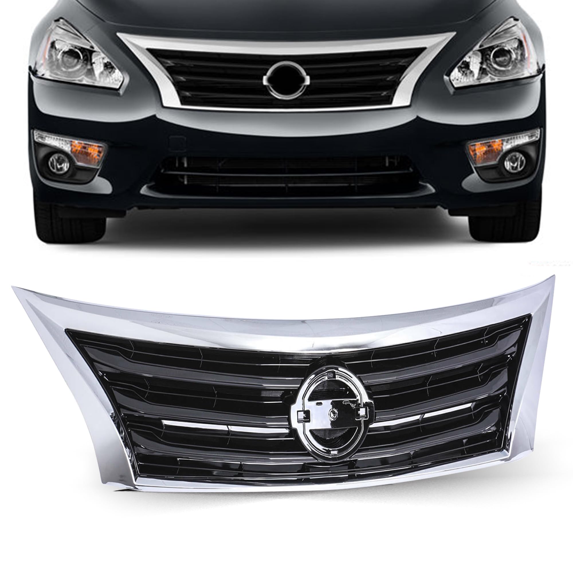 PartsFlow Front Bumper Grille Chrome Shell Black Insert Upper Grill Assembly For 2013 2014 2015 Nissan Altima NI1200250 623103TA0A