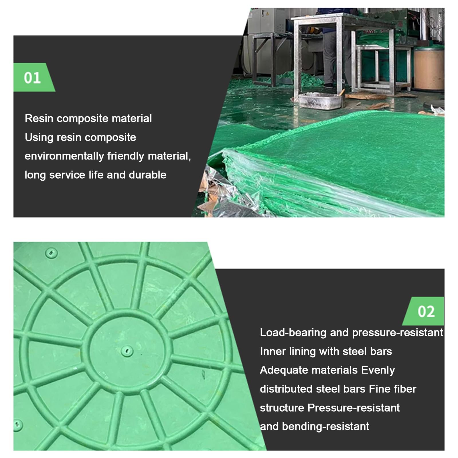 Copertura e telaio di accesso invisibile, coperture settiche decorative in resina verde interrata | vasi durevoli da 80 cm | soluzione elegante per l'abbellimento del giardino | Uso esterno resistente