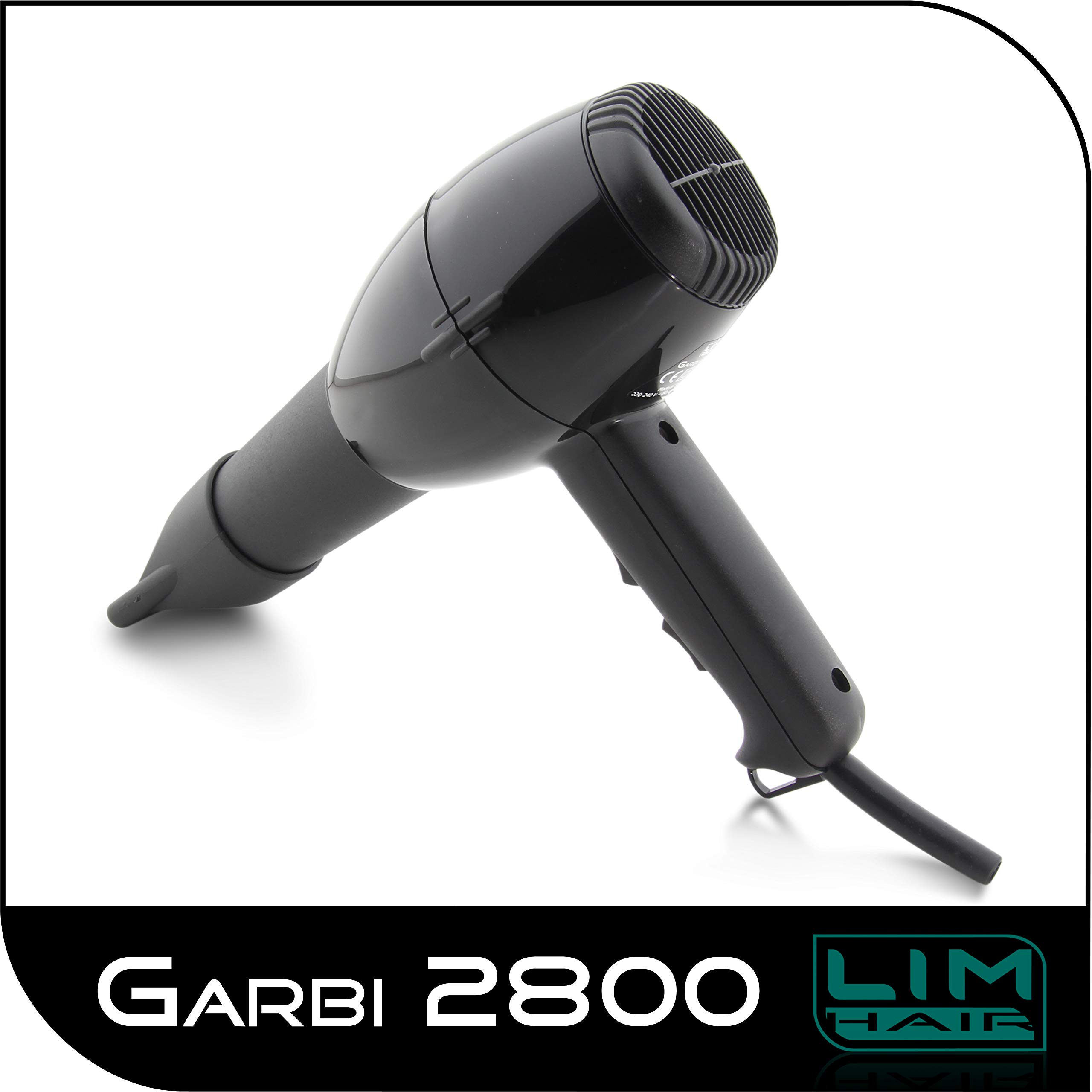 Secador de cabello LIM HAIR GARBI 2800. Made in Spain. 1850 W. Profesional para salón peluquería. Desde 1994 en el mercado, remodelado y adaptado. Mango reducidas dimensiones. (NEGRO)