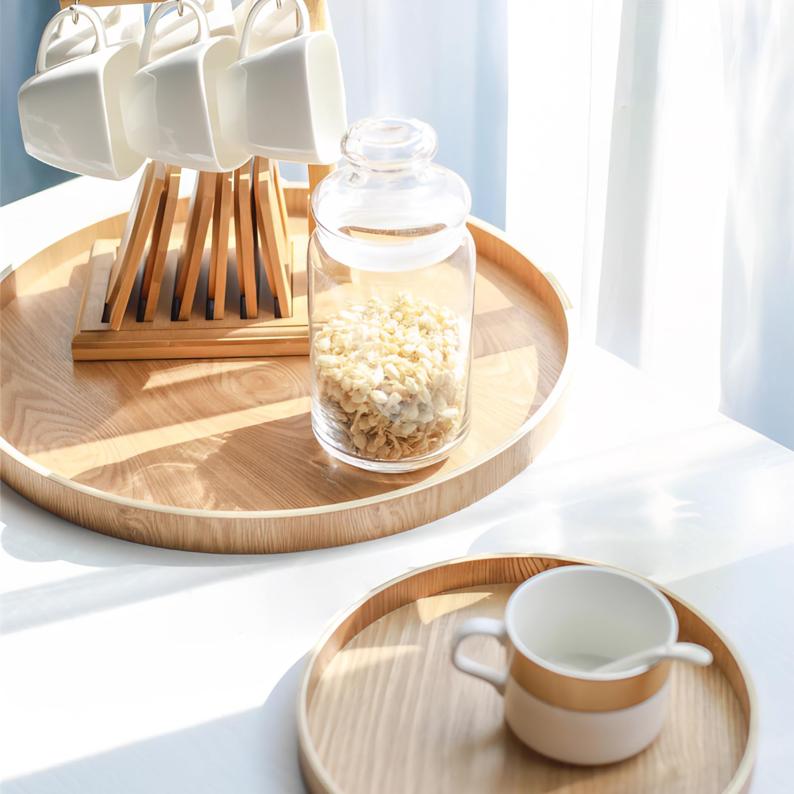 Decoris Dienblad - mangohout - rond - 39 x 10 cm - Leen Bakker
