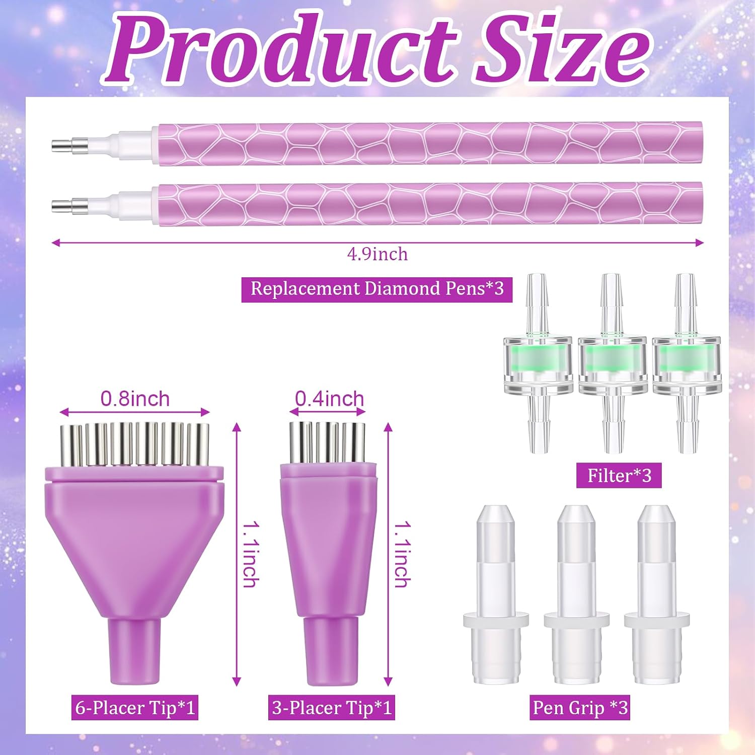 Soulchen 11 Pcs Vacuum Diamond Painting Pen Replacement Kit, 3 Replacement Dotting Pens with Filters & Multiplacers Compatible with Most Vacuum Pens for Diamond Art Accessories