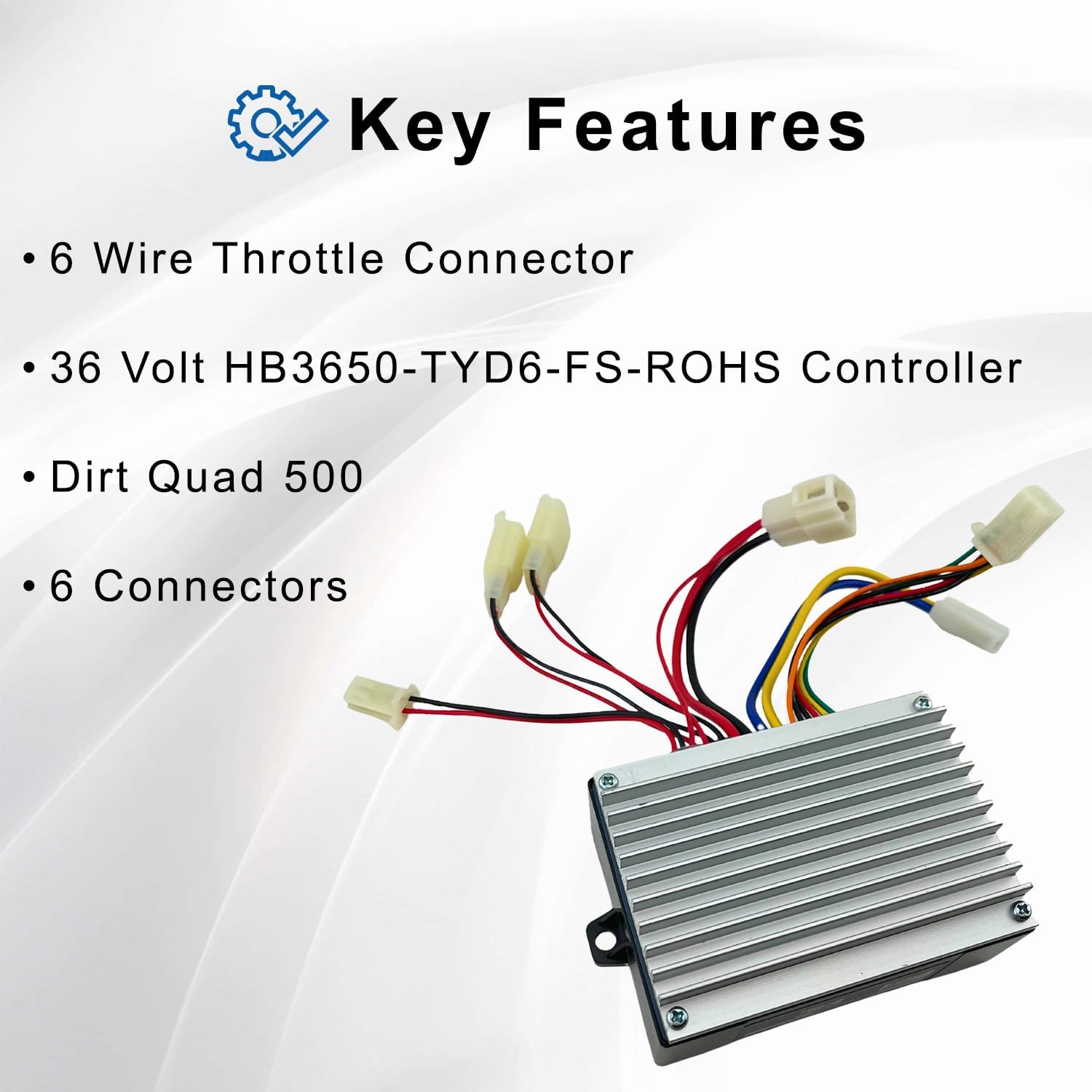 AlveyTech 36 Volt HB3650-TYD6-FS-ROHS Controller for the Razor Dirt Quad 500 (Versions 1+) - Replacement Motor Speed Control Module with 6-Wire Throttle Connector