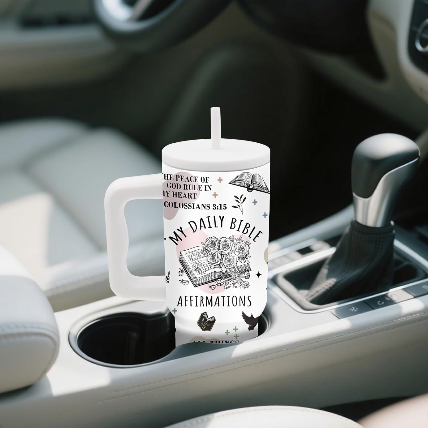 Religion Gifts for Women 24 oz My Daily Bible Affirmations Tumbler with Handle and Straw, Insulated Stainless Steel Cup, Leakproof, Inspirational Spiritual Religion Birthday Biblical Faith Travel Mug - Image 6