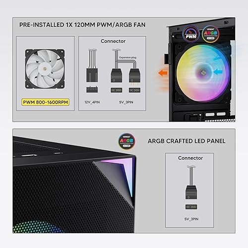 Miniatura 8 de VETROO AL800 - Carcasa para computadora de PC de torre completa, vidrio templado con diseño de apertura de puerta, soporte E-ATXATX, tira LED