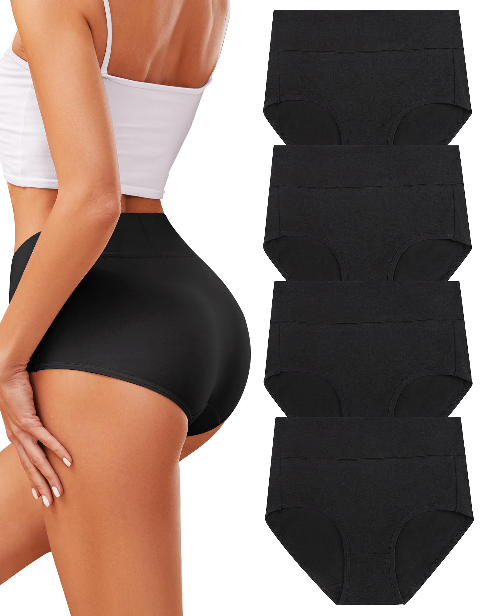 VOENXE Slip Donna in Cotone con Vita Alta,Elastiche Mutande Pantaloncini vestibilità Confortevole Post-Parto, Piena Copertura Mutandine Biancheria,Pacco da 4