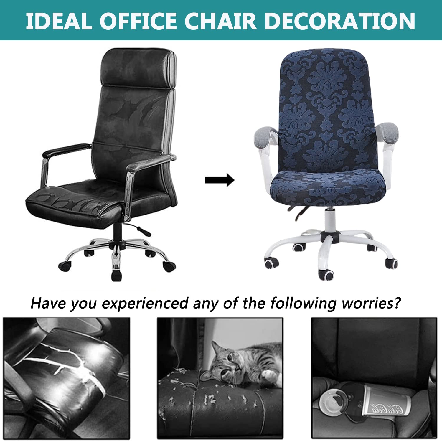 Stretch-Bezug for Bürostühle Mit Hoher Rückenlehne, Waschbar, Abnehmbar, rutschfest, Schonbezug for Schreibtischstühle Strapazierfähigem Reißverschluss(Dark Brown,Large)