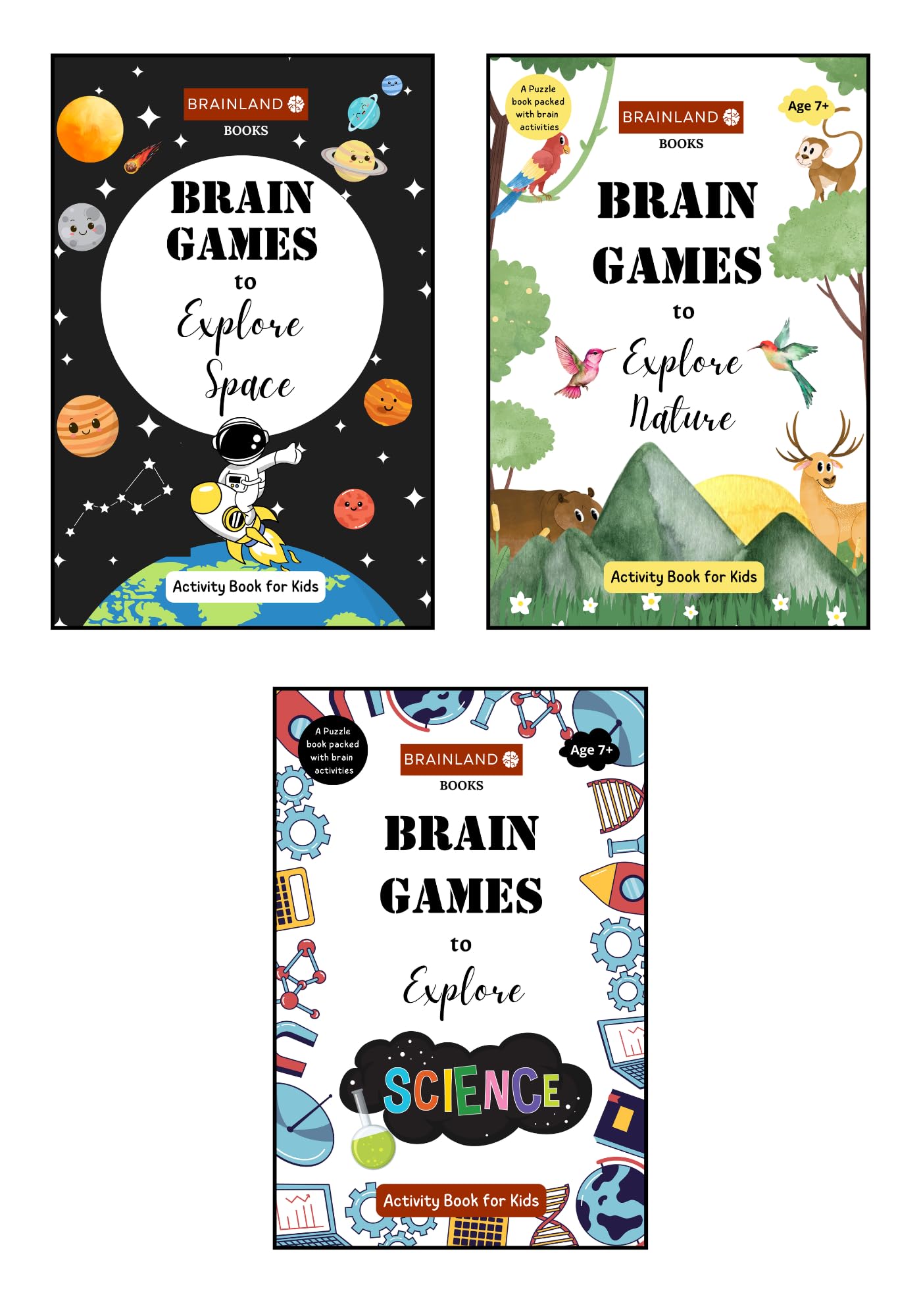 Combo Pack of 3 Books - Brain Games to Explore Space, Nature and Science - Activity Book for Brilliant Kids - Books for 7 to 10 Years Old - Brain ... - Birthday Gift Set for Kids, Boys and Girls.
