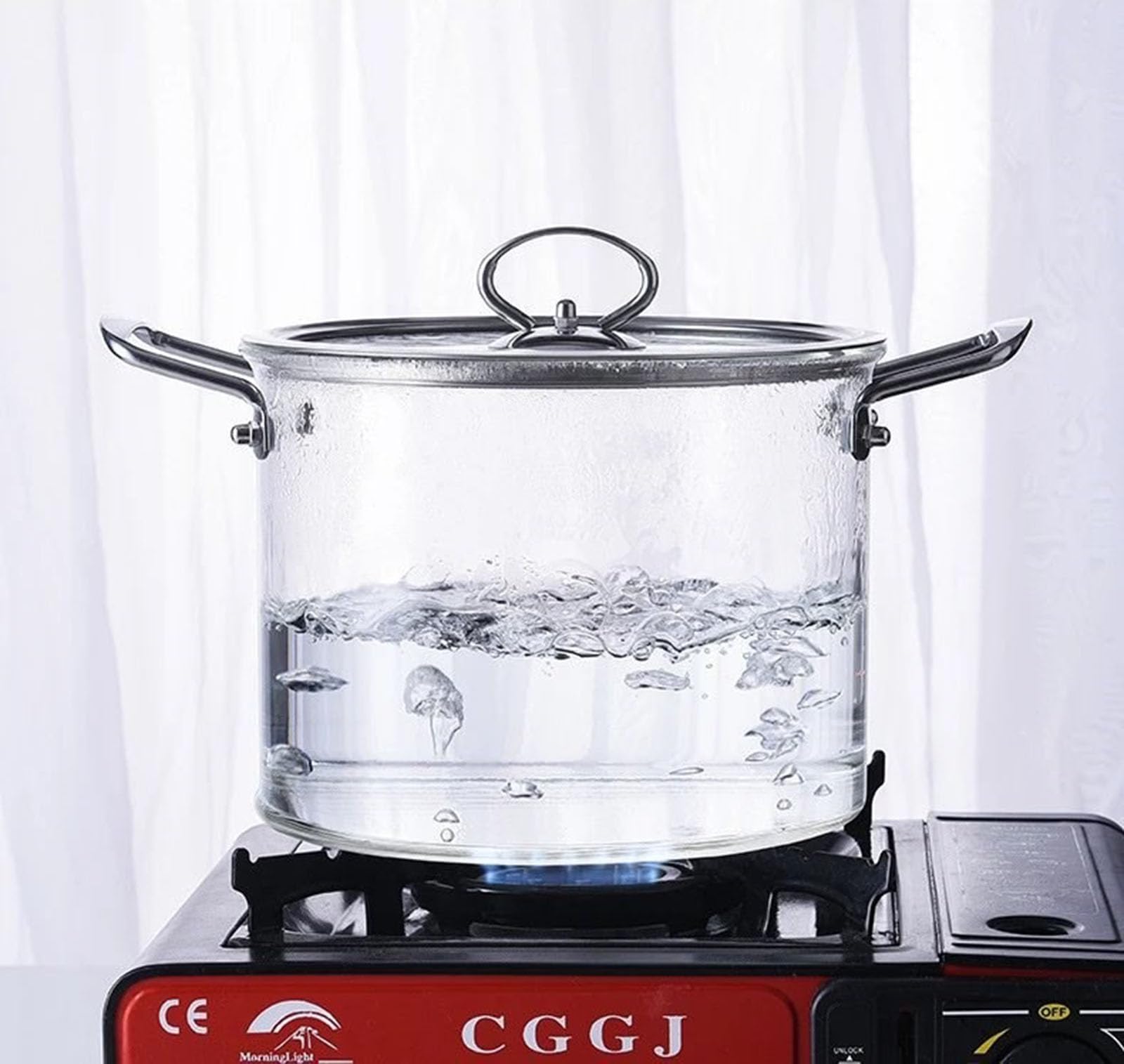 Szklany rondel z pokrywką, do makaronu, zupy, mleka, żywności(3.4L)