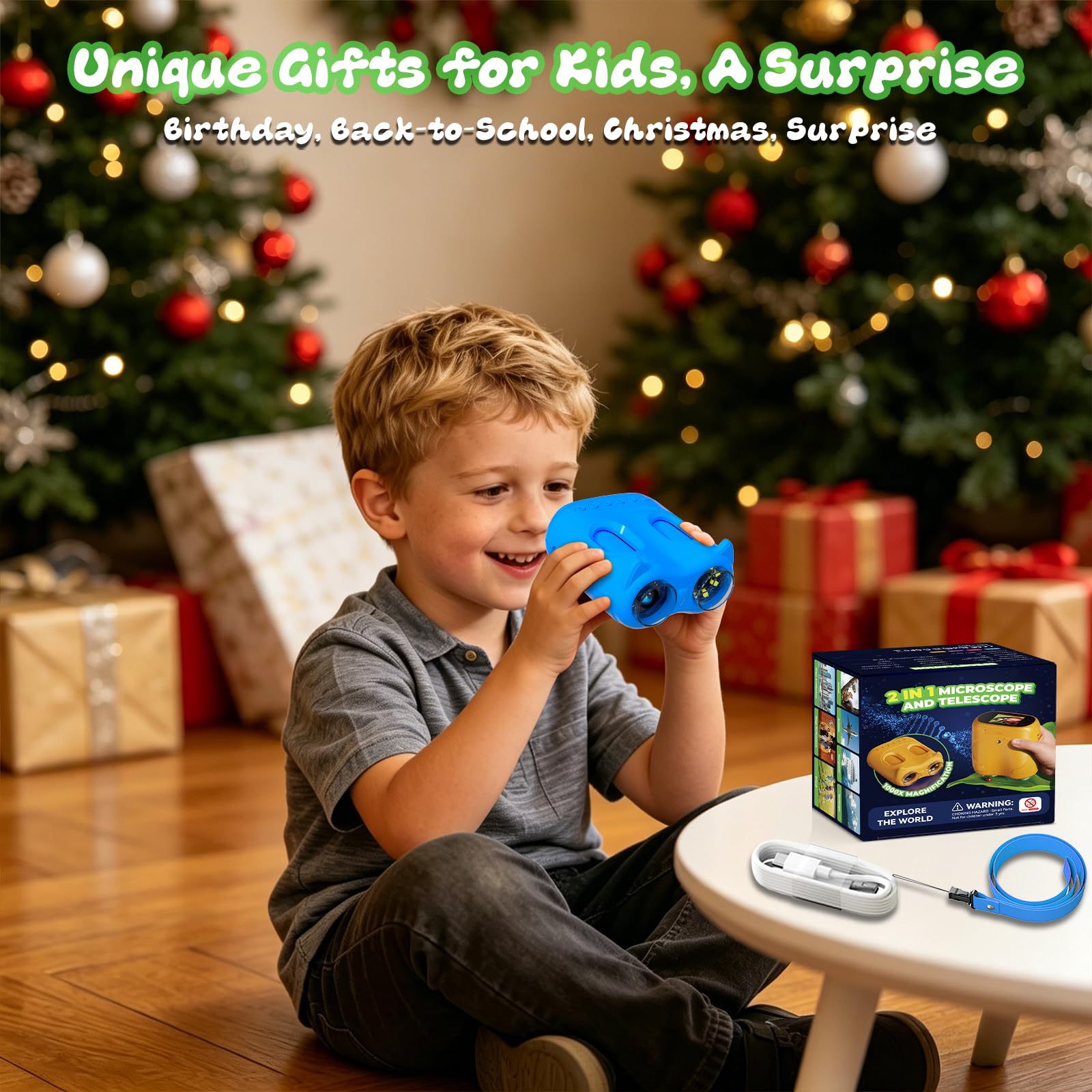 1000X Handheld Microscope for Kids, 2 in 1 Pocket Digital Microscope 4K 2.0" & 10X Telescope for Kids - Science Kits STEM Toys - Gifts for Boys Girls Ages 3 4 5 6 7 8 9 10 11 12(Blue) — view 7