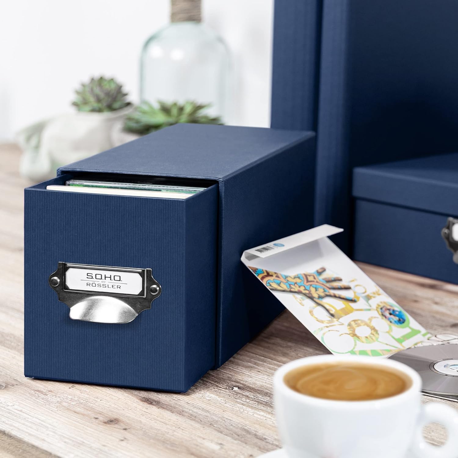 Rössler SOHO CD Storage Box with Metal Index Holder - Navy Blue