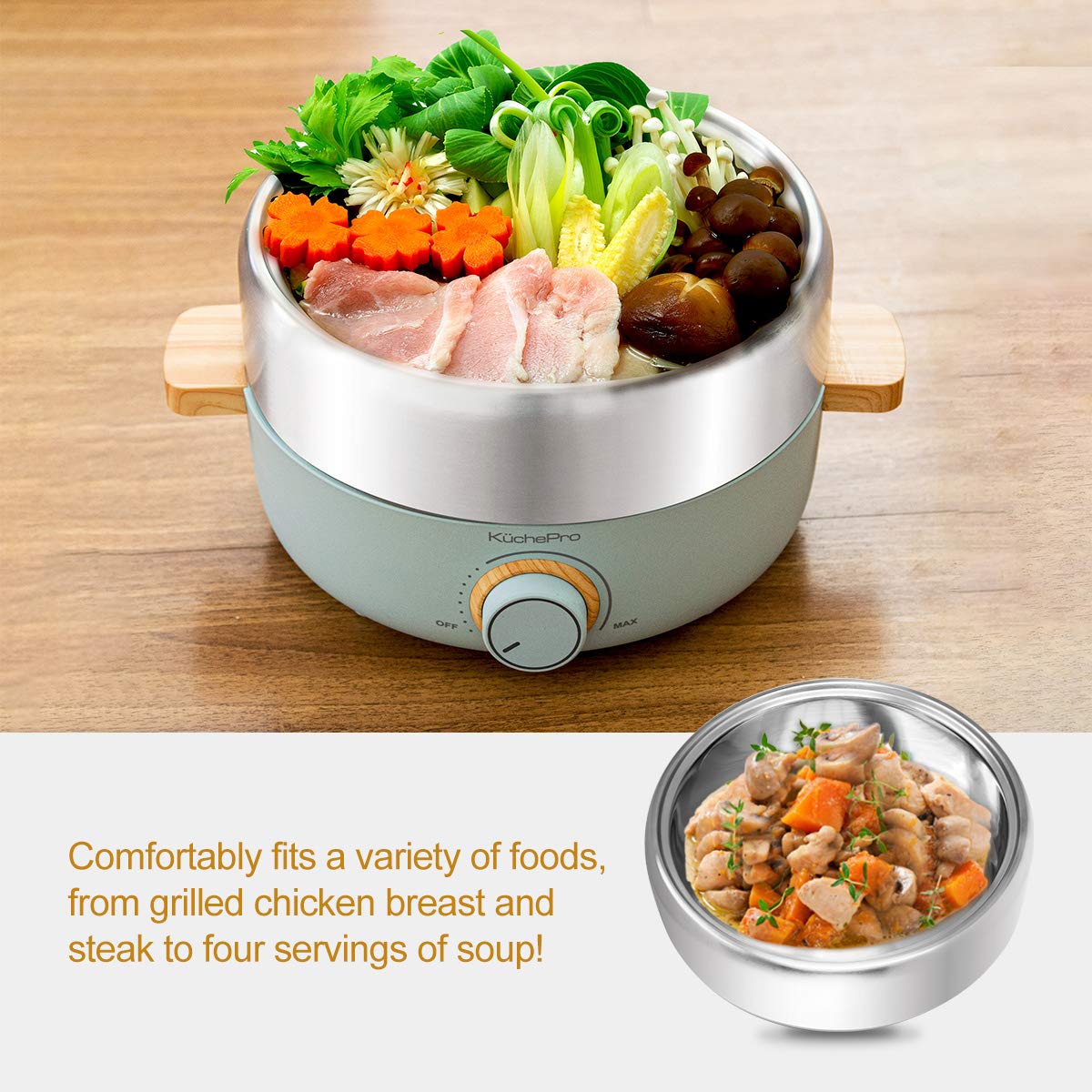 Kuchepro Nonstick Electric Grill & Hot Pot Mini, 2in1 Multifunction