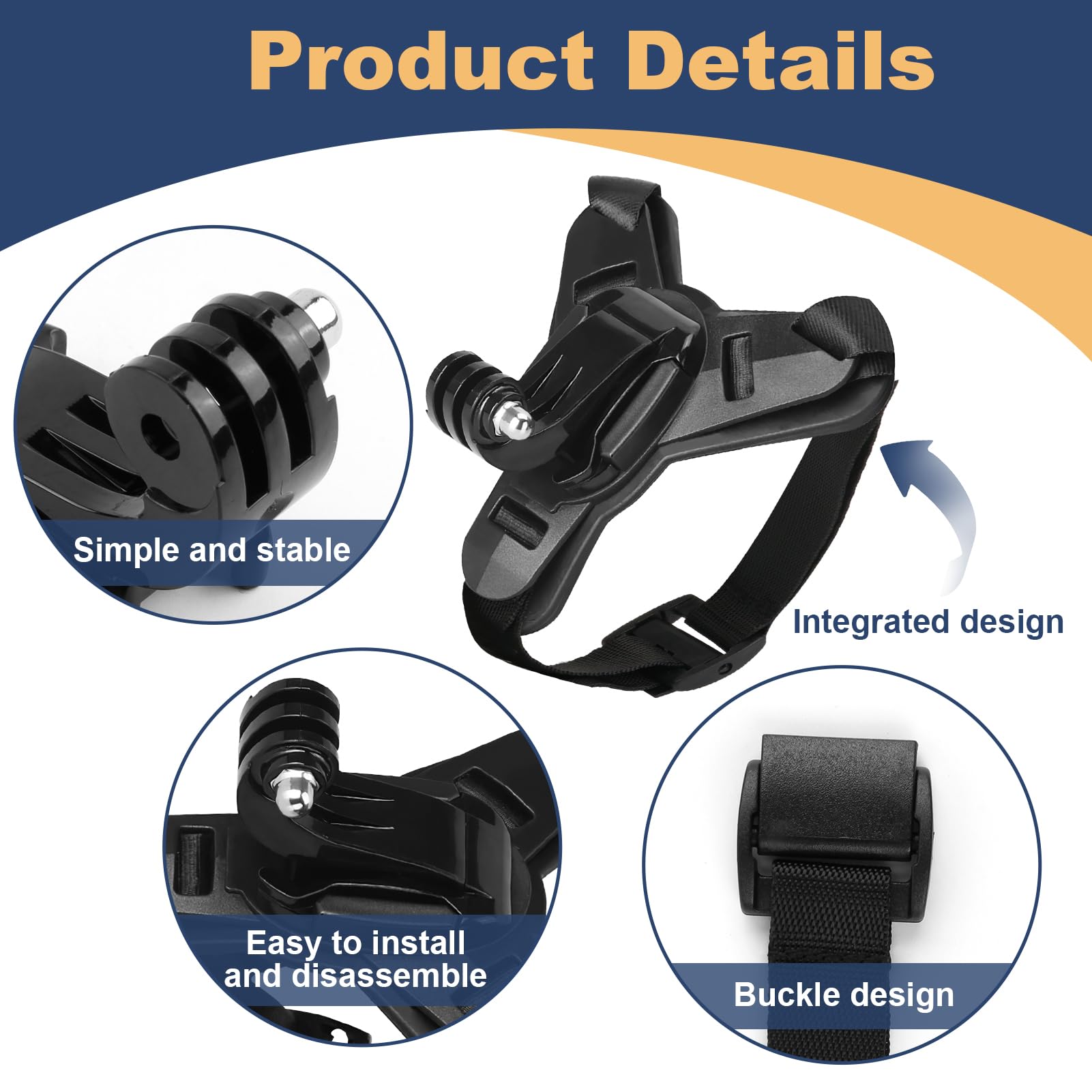 Support de Casque Moto Menton pour GoPro Hero 13 12 11 10 9 8 7 6 5 pour DJI OSMO Action 5 Pro 4/3 Fixation de Menton pour Session avec Crochet en J Sangle Silicone Antidérapant Facile à Installer