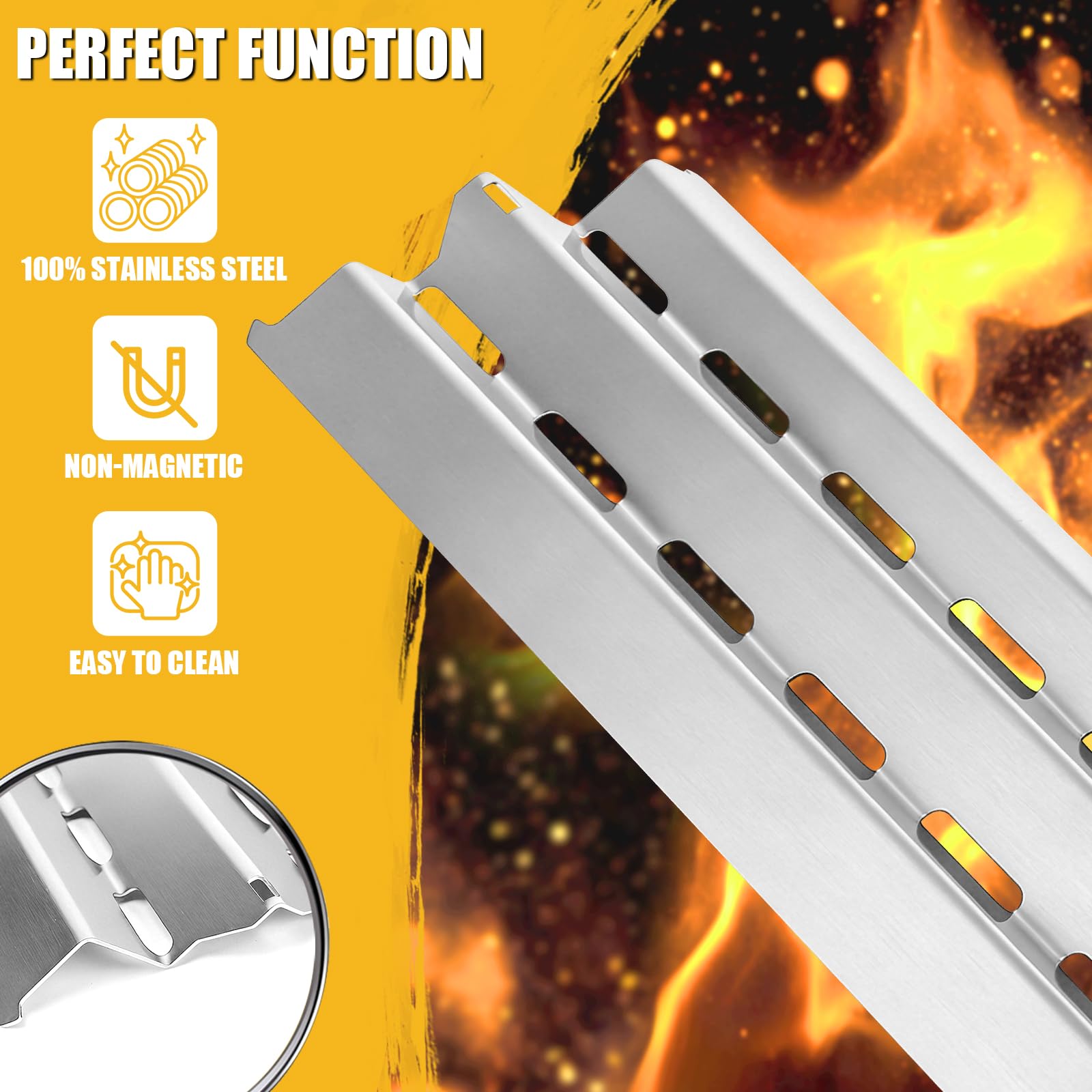 GFTIME Edelstahl Brennerabdeckung für BroilKing Signet, Sovereign, Monarch Gasgrill, Flammenverteiler Ersatzteile für BroilKing Signet 320,BroilKing Signet 20, Edelstahl Aromaschienen,3 Stück