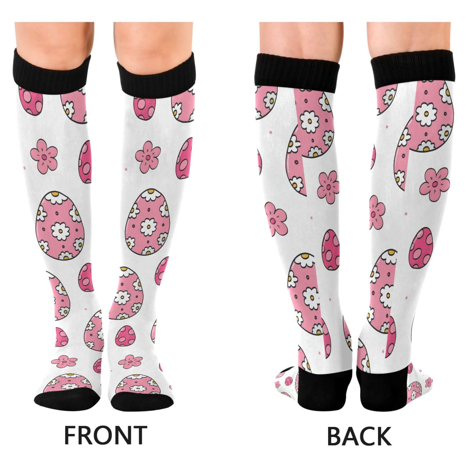 Dussdil Easter Pink Eggs Flowers Compression Socks for Women Men Floral Circulation Long Knee Socks for Sport Gym Stockings Socks