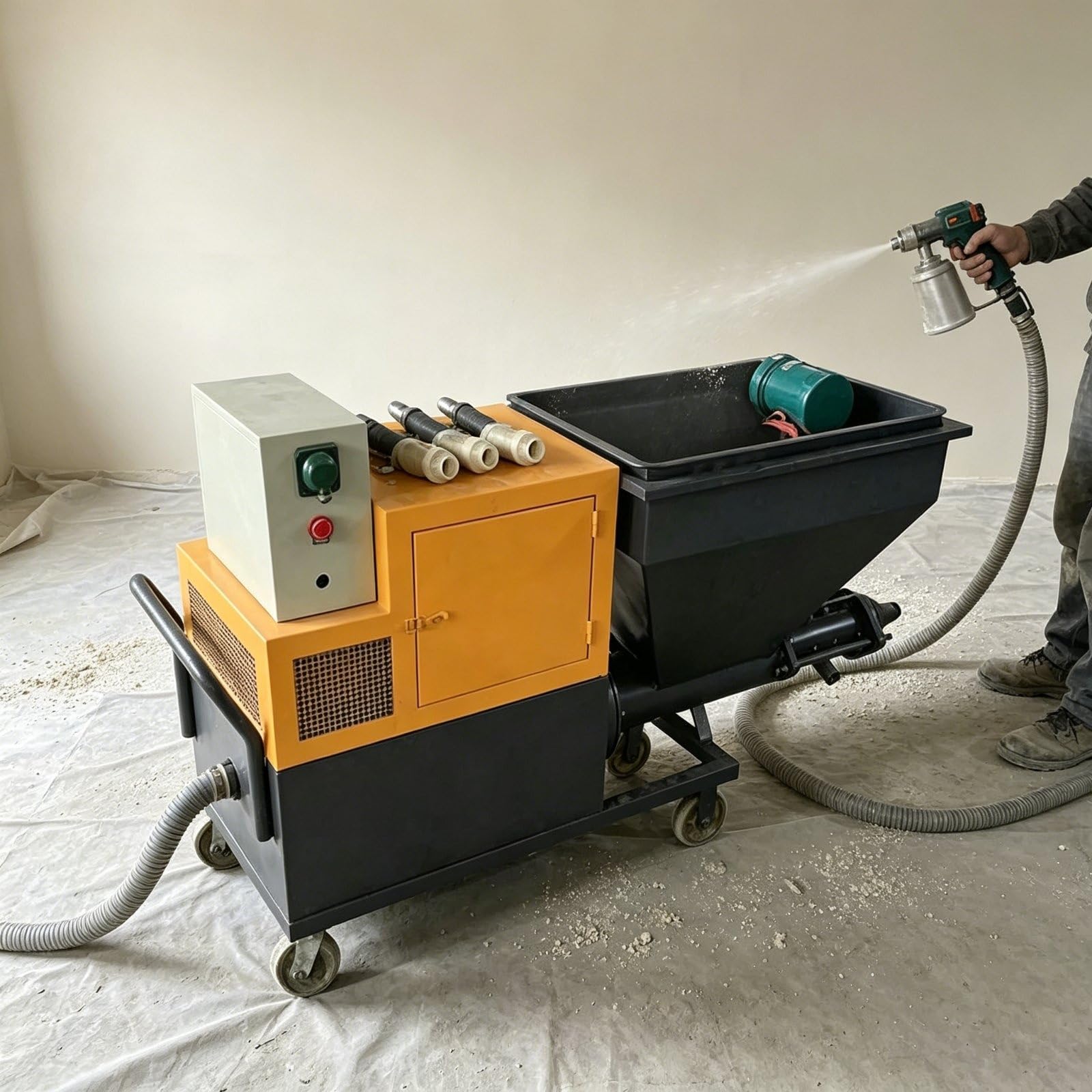 Máquina pulverizadora de cemento de mortero, 25 m, bomba de mezcla de arena, sistema de acabado de pared, equipo de renderizado, aplicación de estuco eléctrico, unidad de construcción