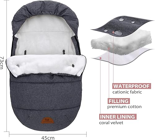 Miniatura 2 de Saco universal para cochecito, impermeable, resistente al viento, antideslizante, para invierno, cálido, para bebé, con capucha de forro polar con