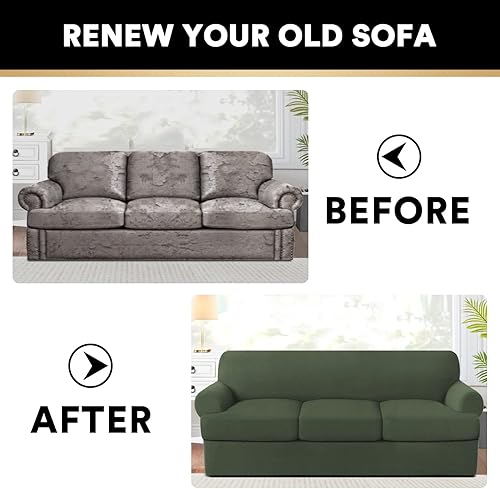 Miniatura 6 de PrinceDeco Funda de sofá con cojín en forma de T, 4 piezas, para sofá con cojín en T, funda de sofá suave para sofá, fundas de muebles con 3 fundas