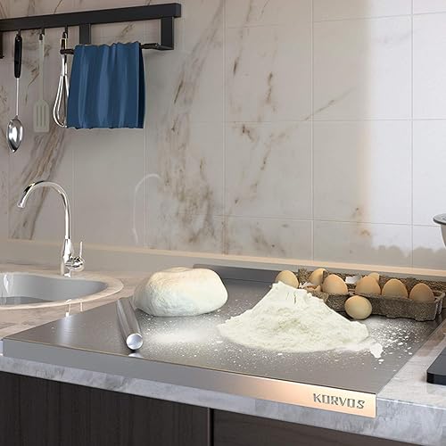 Miniatura 9 de KORVOS Tabla de cortar de acero inoxidable 304, tablas de cortar de acero inoxidable de gran tamaño de 23.6" x 19.6" para cocina, tablas de cortar