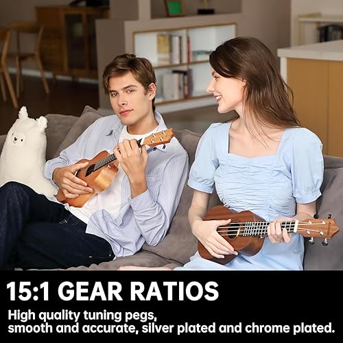 Miniatura 49 de AODSK Ukelele soprano para principiantes, kit de ukelele de 21 pulgadas con bolsa de concierto, correa, sintonizador de cuerda de nailon, 4 púas