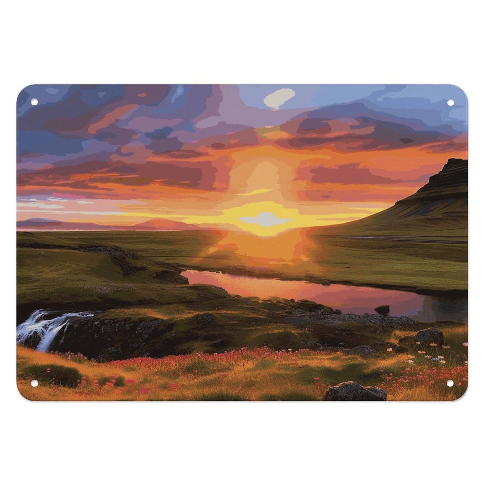 Btcowzrv Style Iceland Sunset Metal Sign, 5.5" X 7.9" Tin Wall Decor, Wall Art Plaques For Home Wedding Decor Room Living Room Decoration
