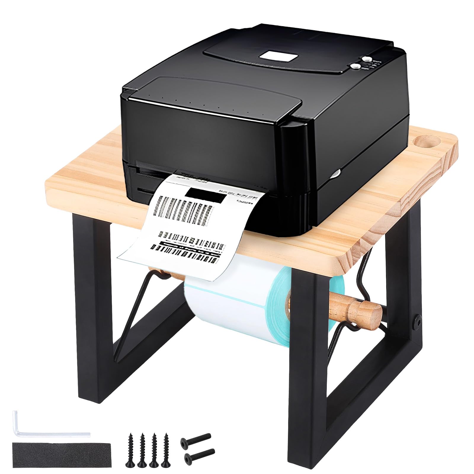 Xinchentong Label Holder For Rolls And Fan-Fold Labels, Wooden Label Stand For Shipping Label Printer Sticker Roll Holder Thermal Printer Accessory For Home Office Xach2262