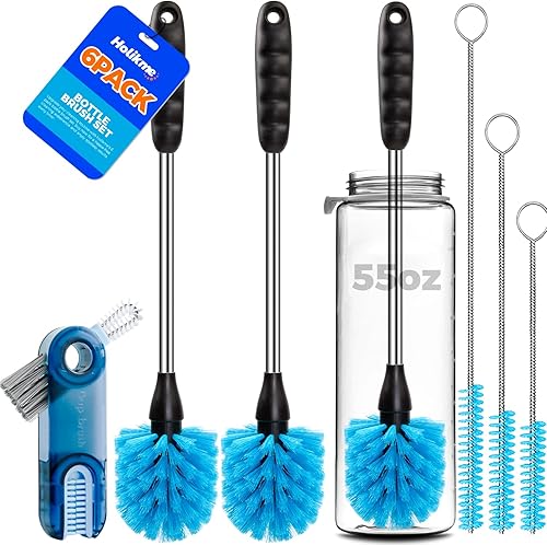 Vista 7 de Holikme 6 Pack Bottle Brush Set, 14" Long Handle Stainless Steel Bottle Cleaner Brush, 3 Straw Brushes, 3-in-1 Bottle Cleaning Brush for Water