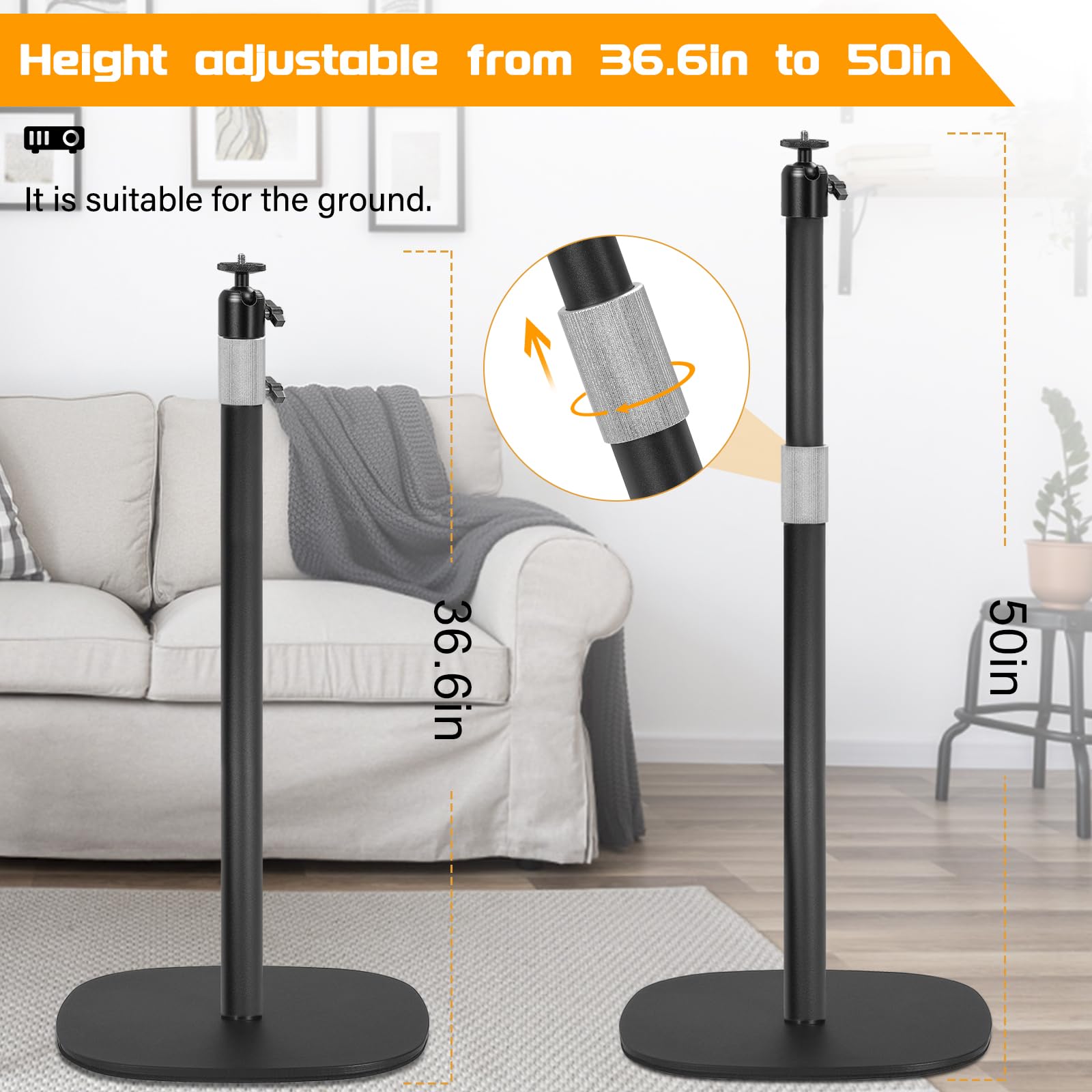 AKOZLIN Support projecteur sol réglable hauteur 19"-49,21" rotation 360° universel plafond charge 6 kg compatible caméra webcam
