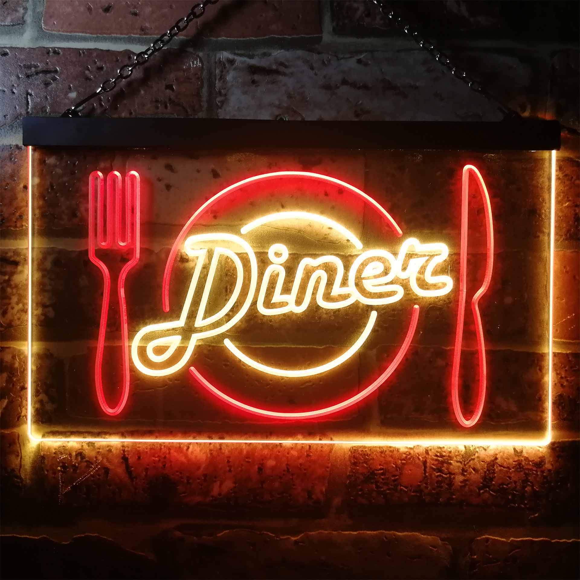 ネオン看板 赤 黄 Amazon | Diner Restaurant Knife Fork Dual Color LED看板 ネオン