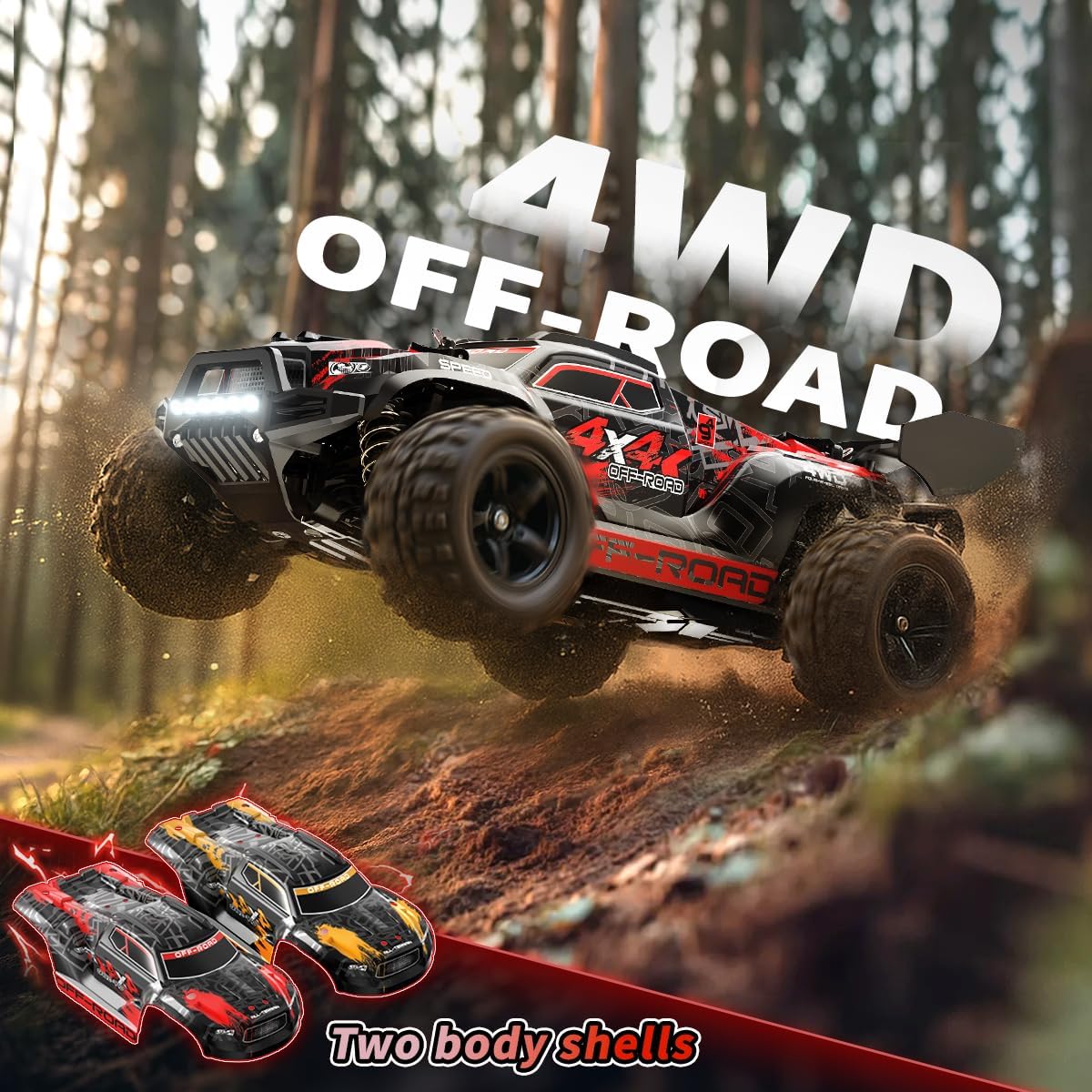 1:18 Scale RC Cars All Terrain Off Road 4WD Remote Control Car 36KM/H High Speed RC Monster Truck, Electric Vehicle with 2.4GHz Racing Car , Two 7.4V 1500mAh Rechargeable Batteries,for boys & adults