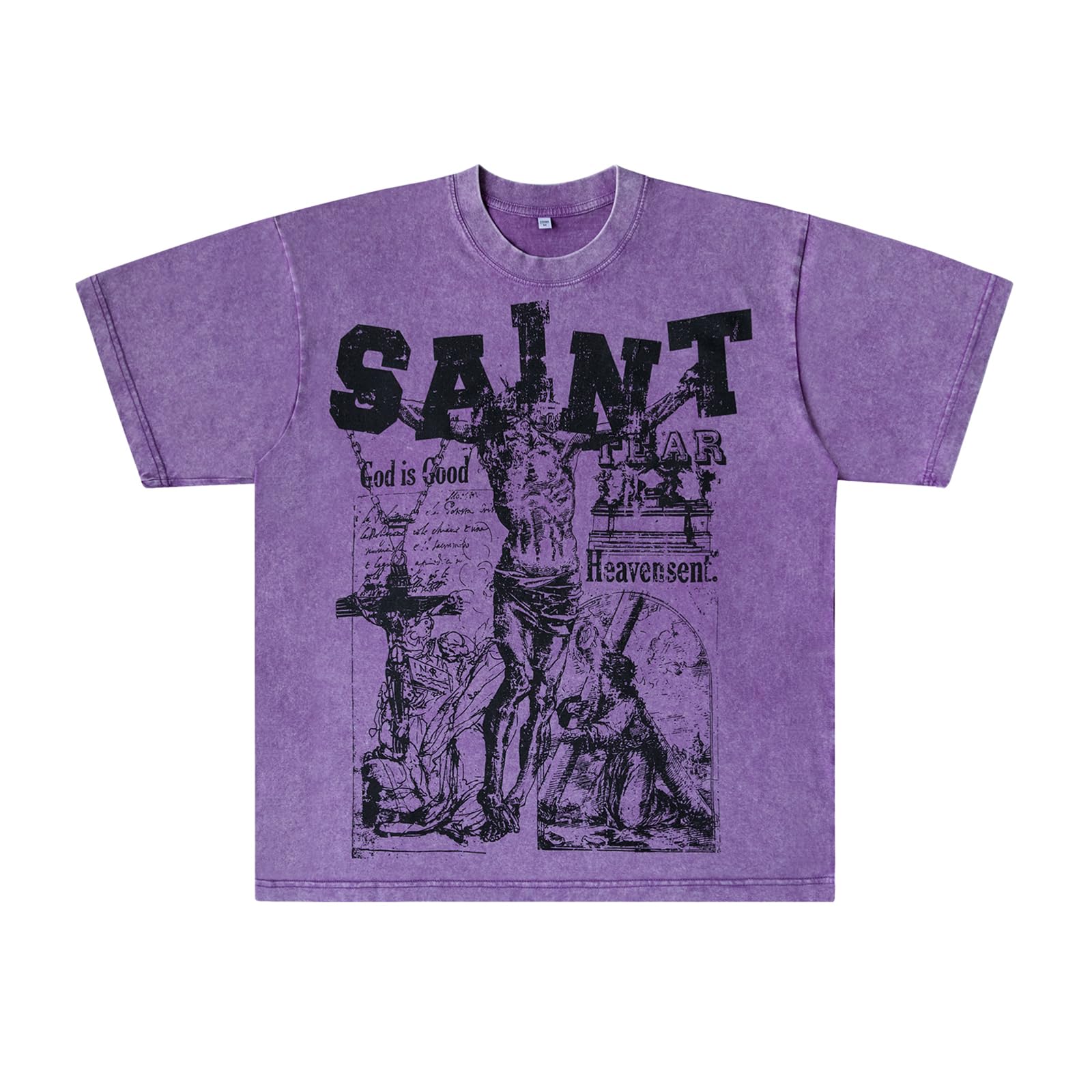 Arnodefrance Men Vintage Graphic Printing T-Shirt Hip Hop Rapper Tee Shirt Cotton Short Sleeve Shirt X-Large Purple2