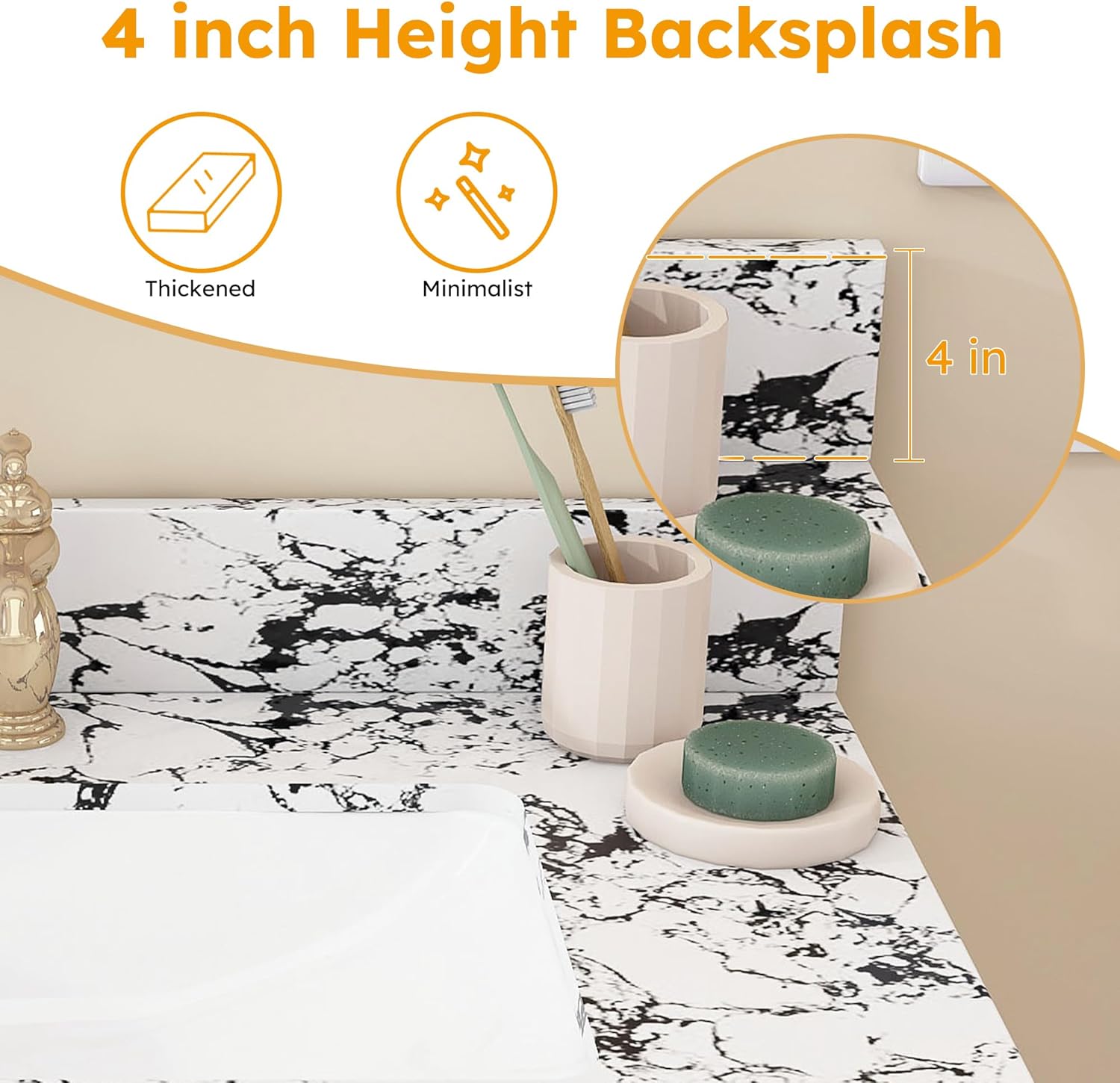 Runboll 31" x 22" Bathroom Vanity Top Artificial Marble Vanity Sink Top Single Holes with Rectangle Under-Mount Middle Ceramic Sink and 1 Backsplash