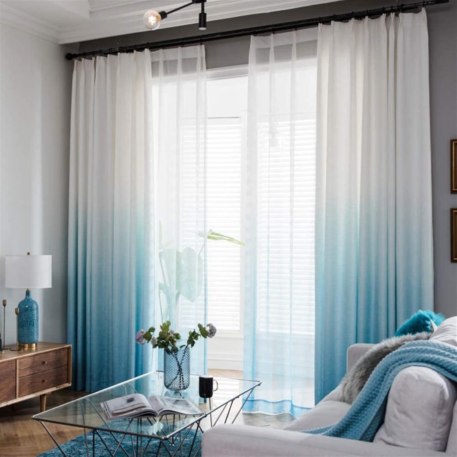 Bedroom Pure Color Curtain, Living Room Blackout Polyester Fabric Curtain Panels Gradient Finished Nordic Floor Bay Window Curtain 1 Pcs (Color : A, Size : W250*H270cm)