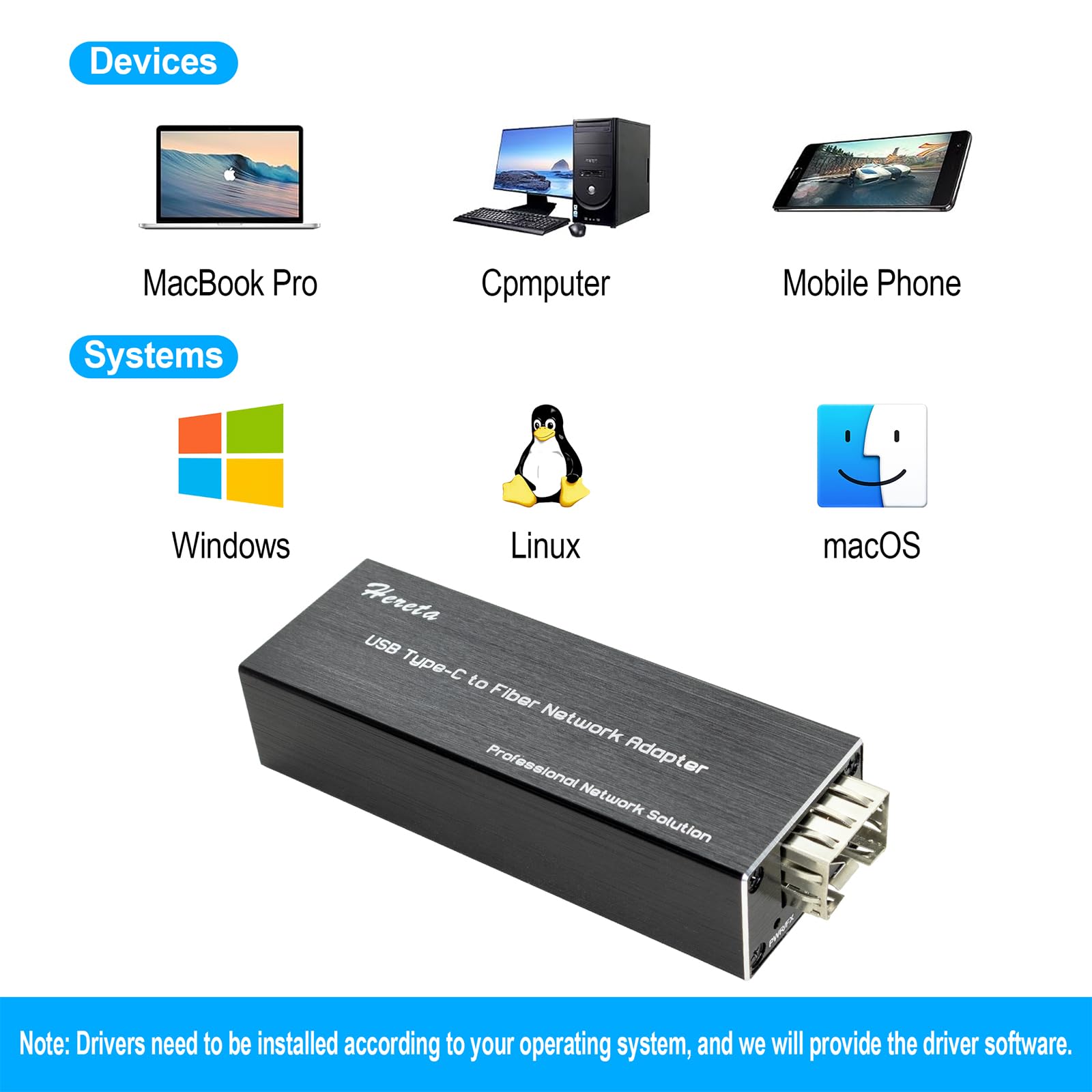 Mini adaptateur USB 3.0 vers SFP Gigabit Ethernet adaptateur réseau fibre optique carte d'interface réseau compatible avec Windows/MacOS/Linux, taux de transfert haute performance, Full/Half