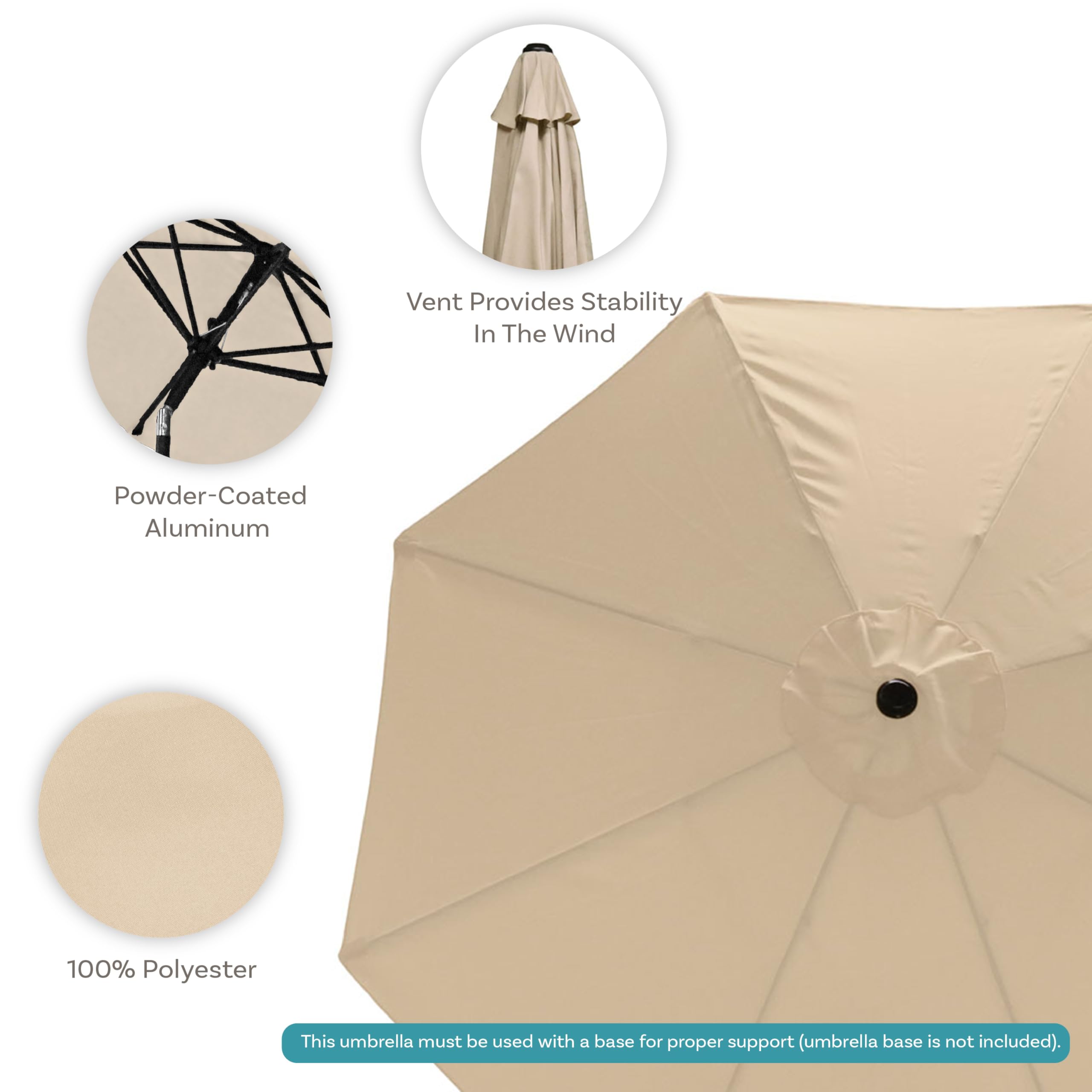 Sunnydaze Outdoor Patio Umbrella with Tilt & Crank, Beige, 9ft
