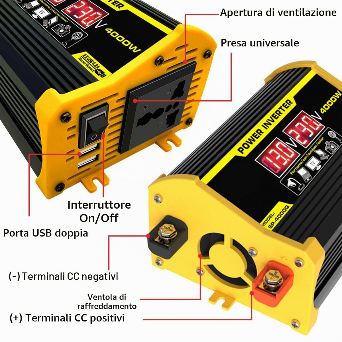 Kit Completo di Energia Solare, Pannello Solare da 400W E Kit Inverter Convertitore, Convertitore di Energia Solare da 12V a 110/220V, Controller 30A con 2 Porte USB,Yellow