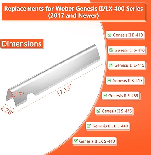 Miniatura 2 de QuliMetal Barras aromatizantes de 17 pulgadas para parrillas de gas Weber GS4 Genesis II E-410, E-415, E-435, Genesis II LX E-440 Series, Piezas de