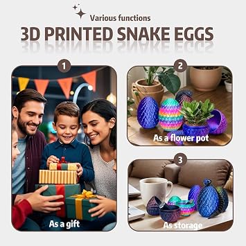 5PCS 3D Printed Snake with Egg - Prefilled Easter Eggs Basket Stuffers, Snake Egg with Snake, 3D Printed Animals Toy, Cute Desk Decor, Animals Decor for Kids (Multicolor1-5PCS)