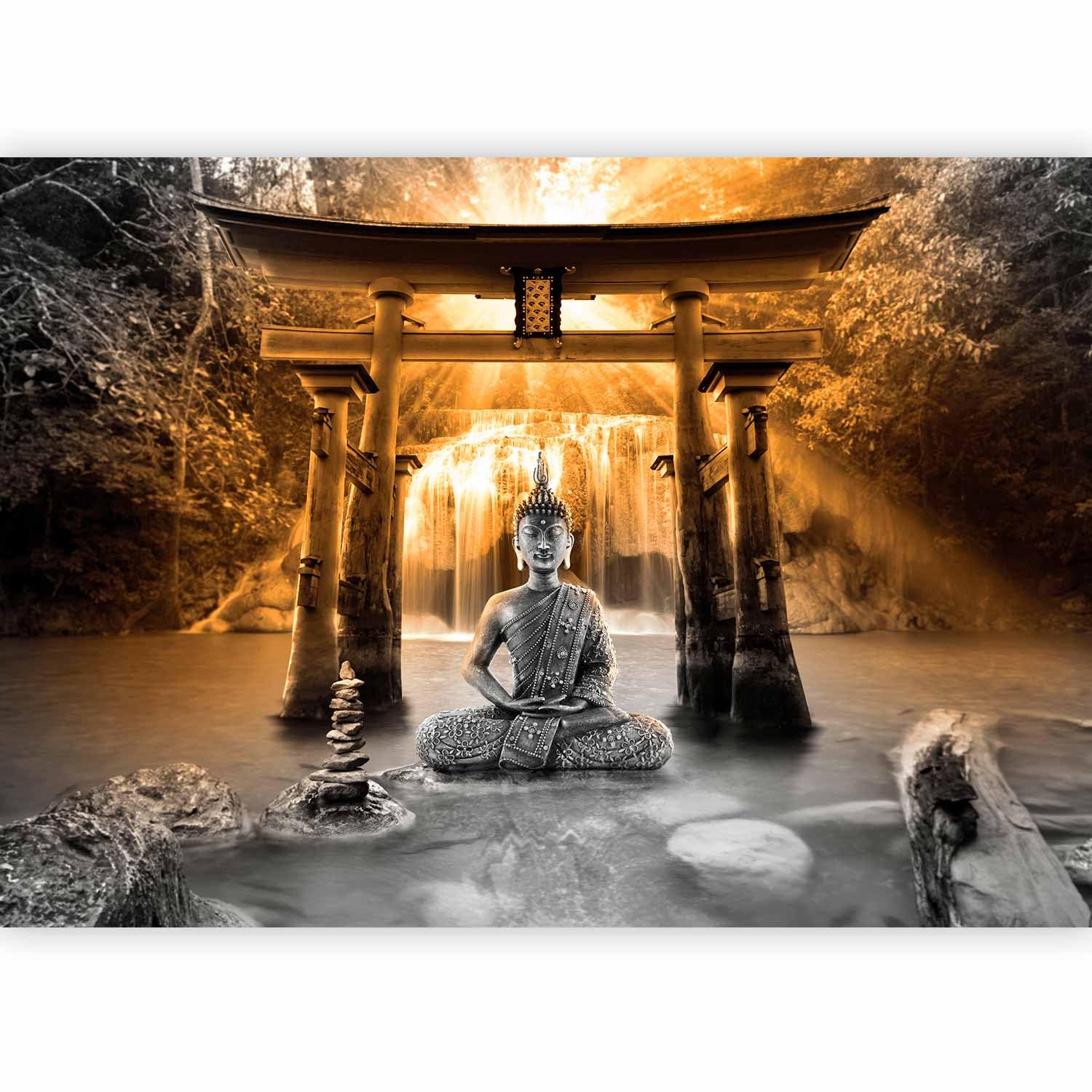 murando Premium Photo Wallpaper Buddha 300x210 cm / 119"x83" Non-Woven Premium Art Print Fleece Wall Mural Decoration Poster Picture Design Modern Waterfall Nature Orient Zen p-A-0033-a-c