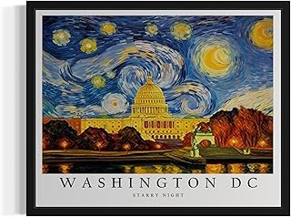 Washington DC Art Print Poster, Van Gogh Starry Night Theme Wall art Painting Decor, Art Home Skyline Artwork For Bedroom, Bathroom Living Room 84A (Washington DC, 8 x 10 inches, Unframed)