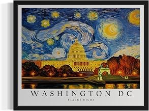 Washington DC Art Print Poster, Van Gogh Starry Night Theme Wall art Painting Decor, Art Home Skyline Artwork For Bedroom, Bathroom Living Room 84A (Washington DC, 8 x 10 inches, Unframed)
