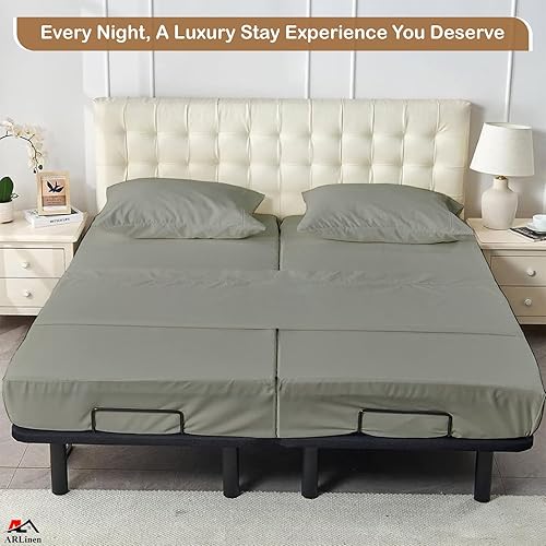 Miniatura 4 de ARlinen Juego de sábanas divididas tamaño King de 5 piezas, 100% algodón egipcio para camas ajustables, bolsillo profundo de hasta 16 pulgadas,
