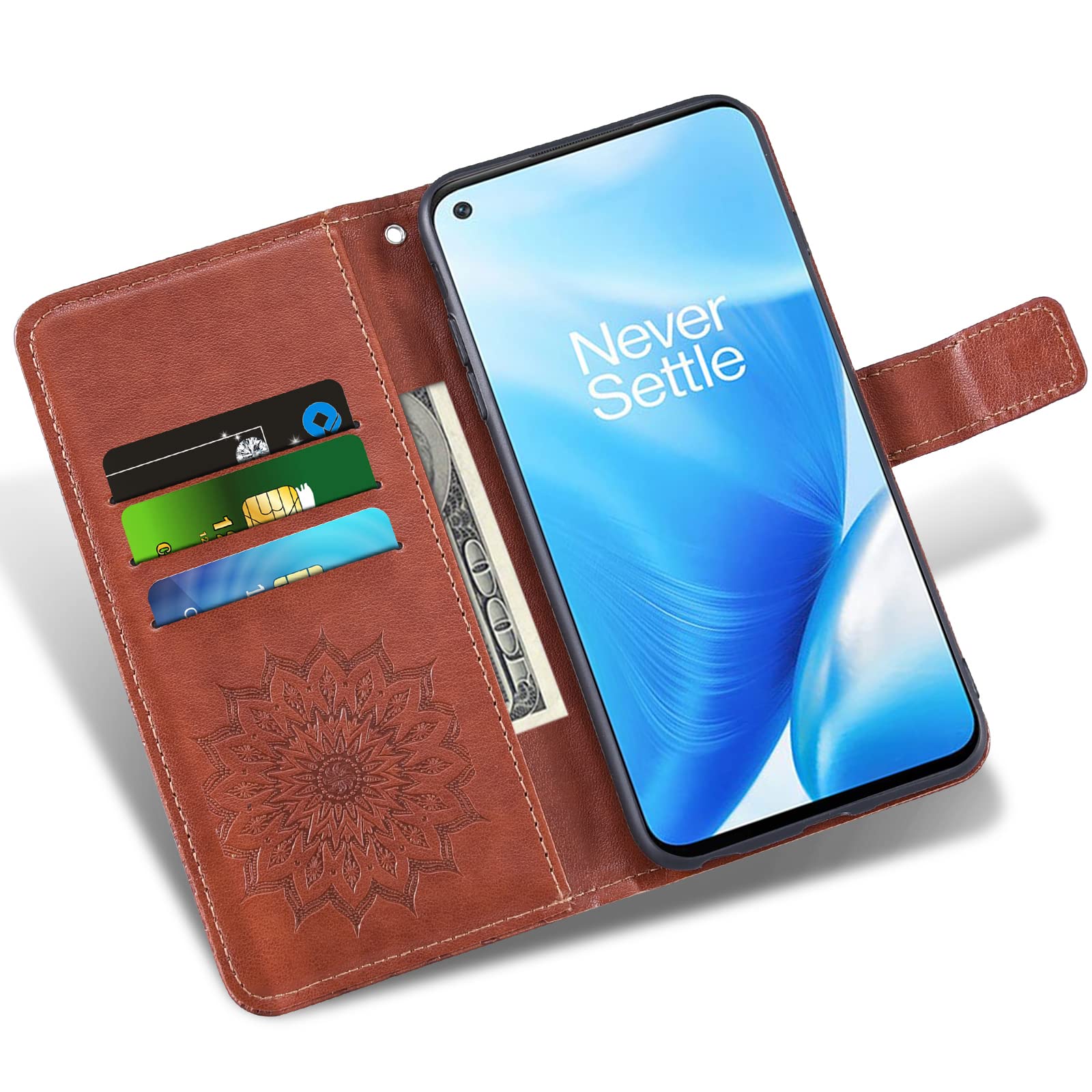 Phone Case for Oneplus Nord N200 5G Wallet with Tempered Glass Screen Protector and Leather Slim Flip Cover Card Holder Stand Cell Accessories One Plus N 200 1plus One+ 1+ N2005G Women Men Brown