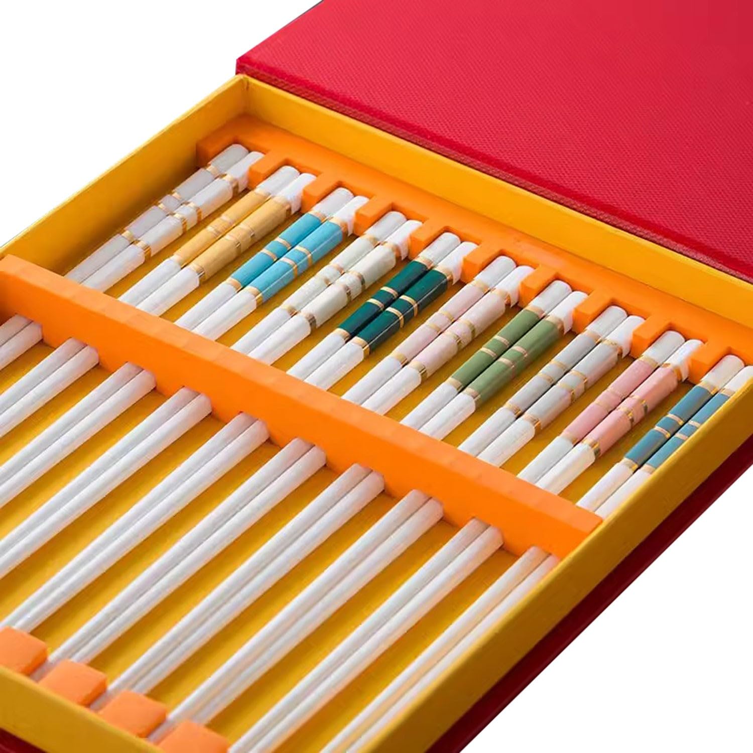 Baguettes réutilisables en métal, Baguettes en céramique antidérapantes, Coffret Cadeau en Porcelaine(C 10 Paires)